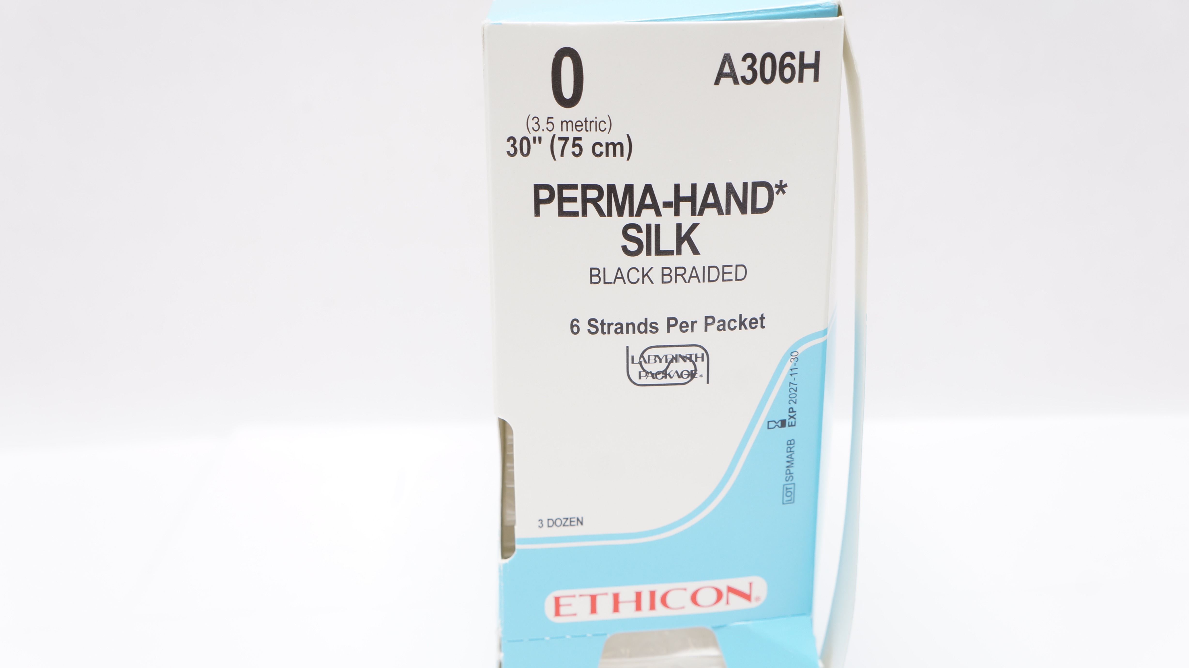 Ethicon A306H 0 Perma-Hand Silk Black Braided Stre, 30inch - Box of 35