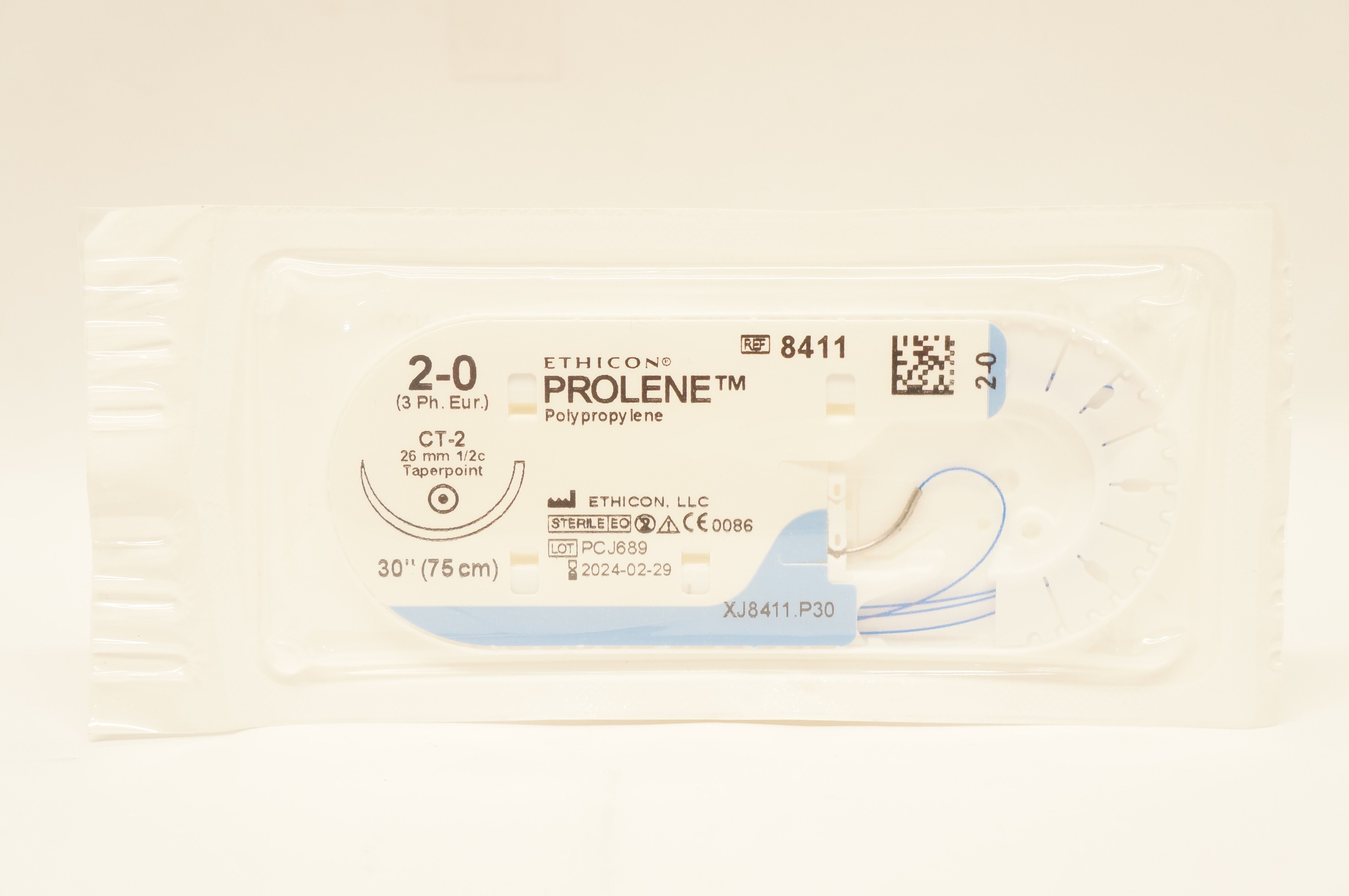 Ethicon 8411 2-0 PROLENE CT-2 26mm 1/2c Taperpoint 30inch
