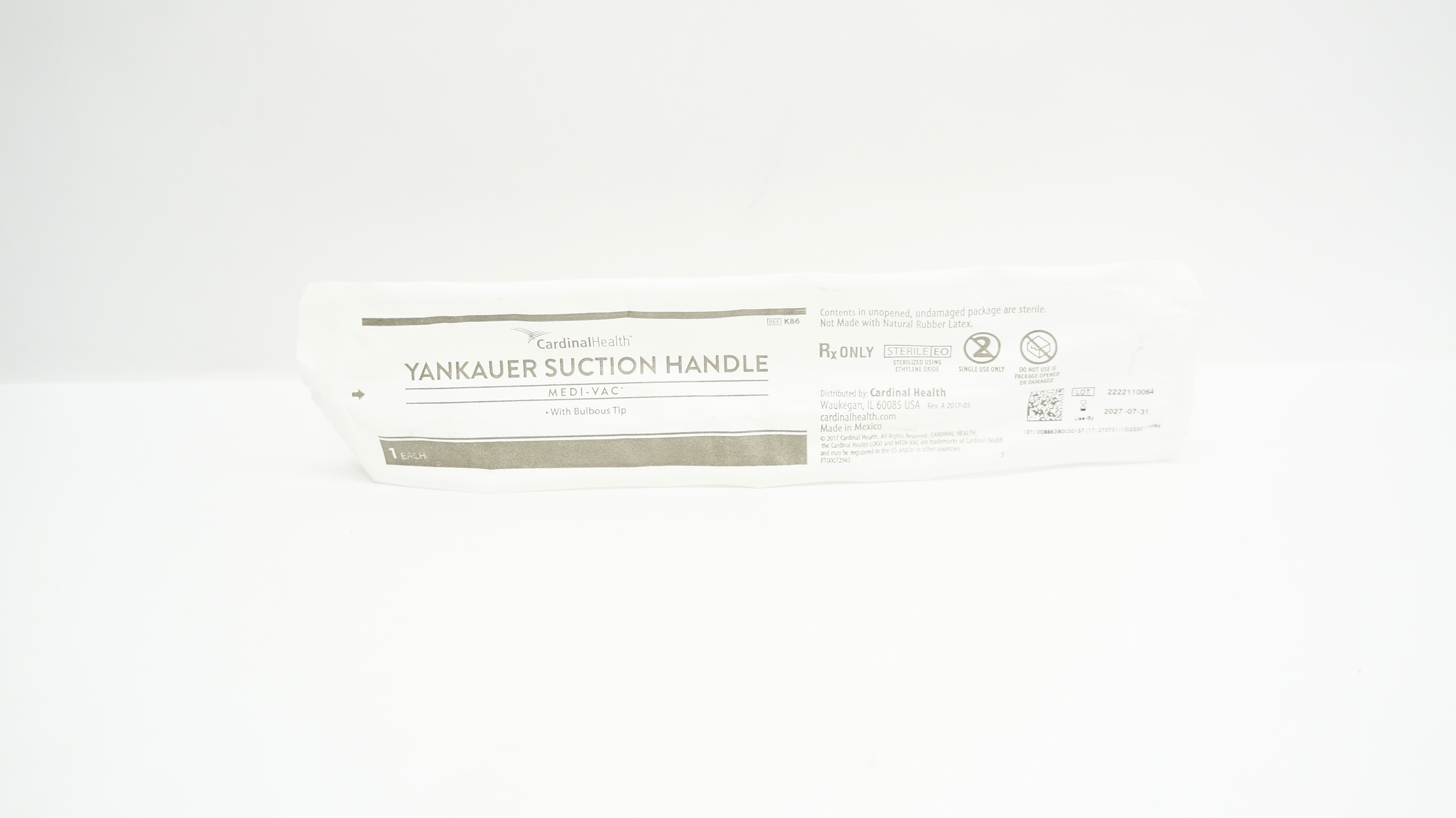 Cardinal Health K86 Medi-Vac Yankauer Suction Handle w/Bulbous Tip