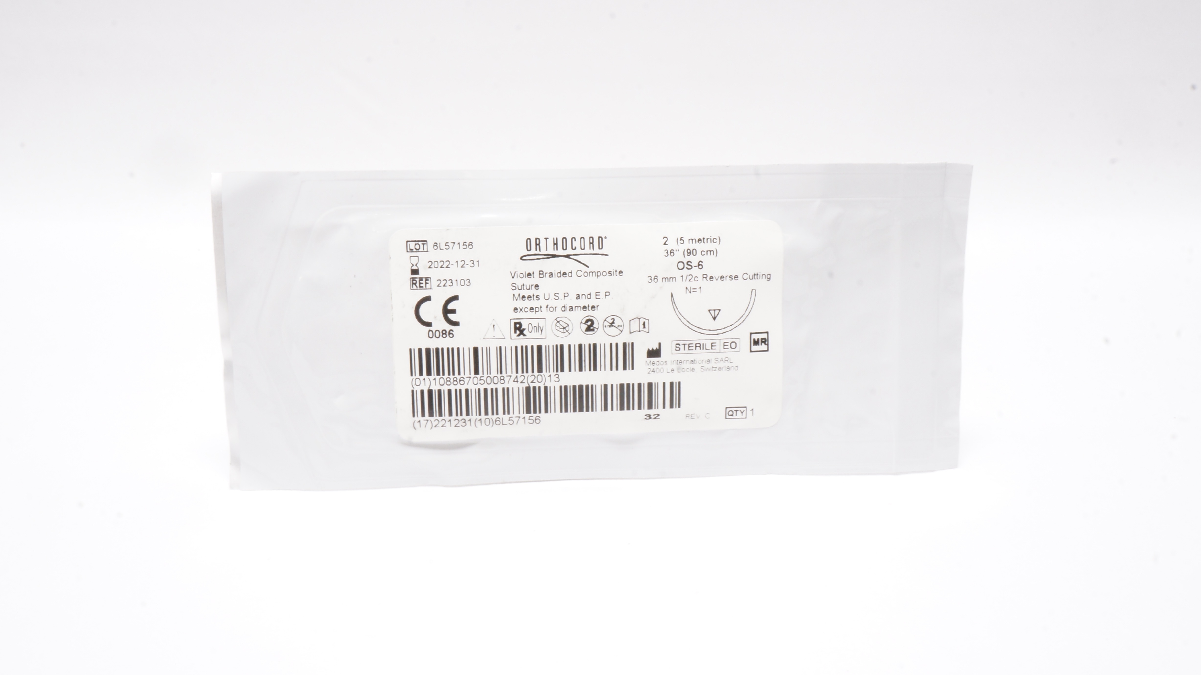 Medos 223103 2 Orthocord, OS-6, 36mm 1/2c Reverse Cutting, 36inch (x)