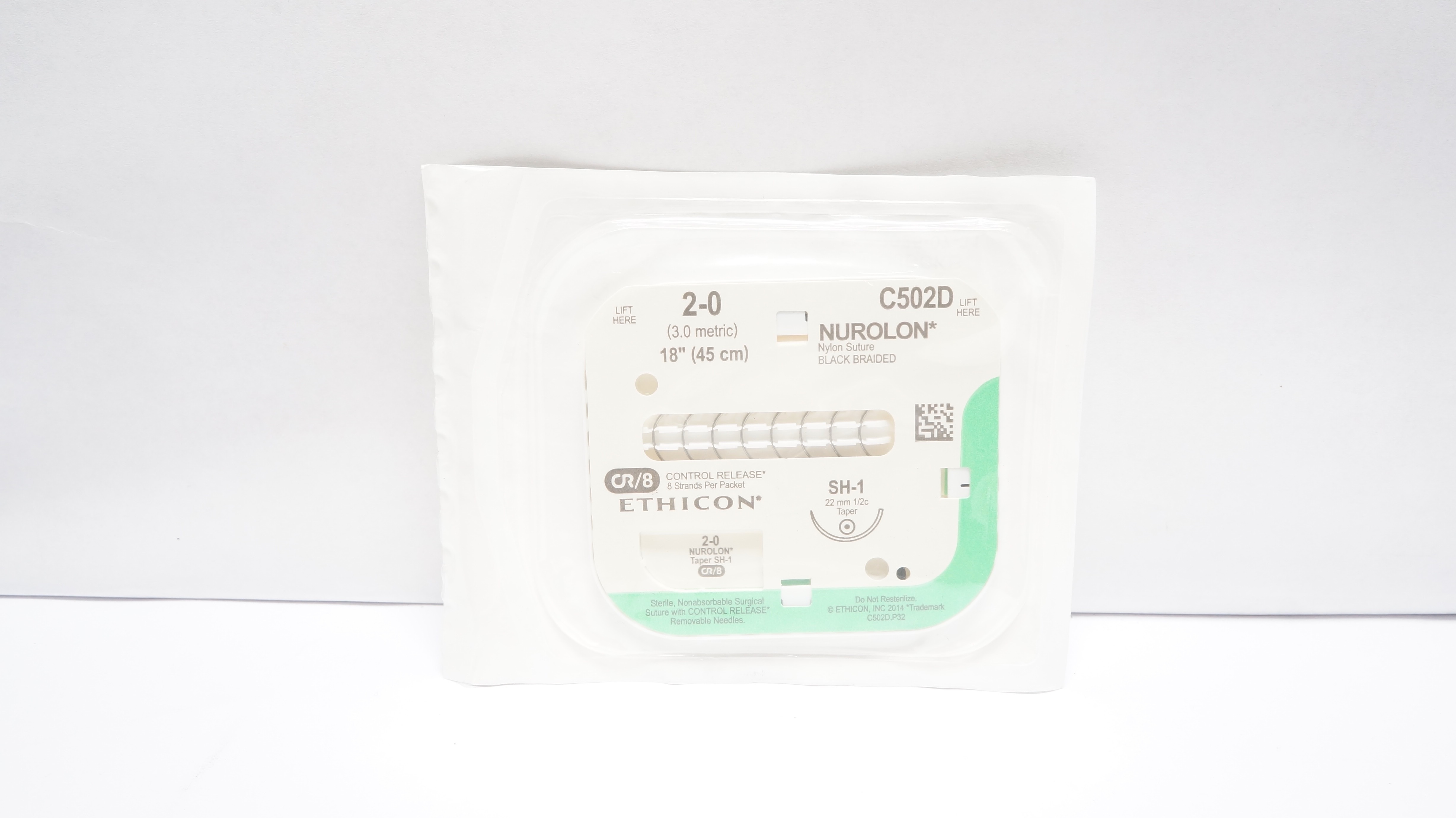 Ethicon C502D 2-0 Nurolon Nylon Stre Black Braided SH-1 22mm 1/2c Taper 18In (x)