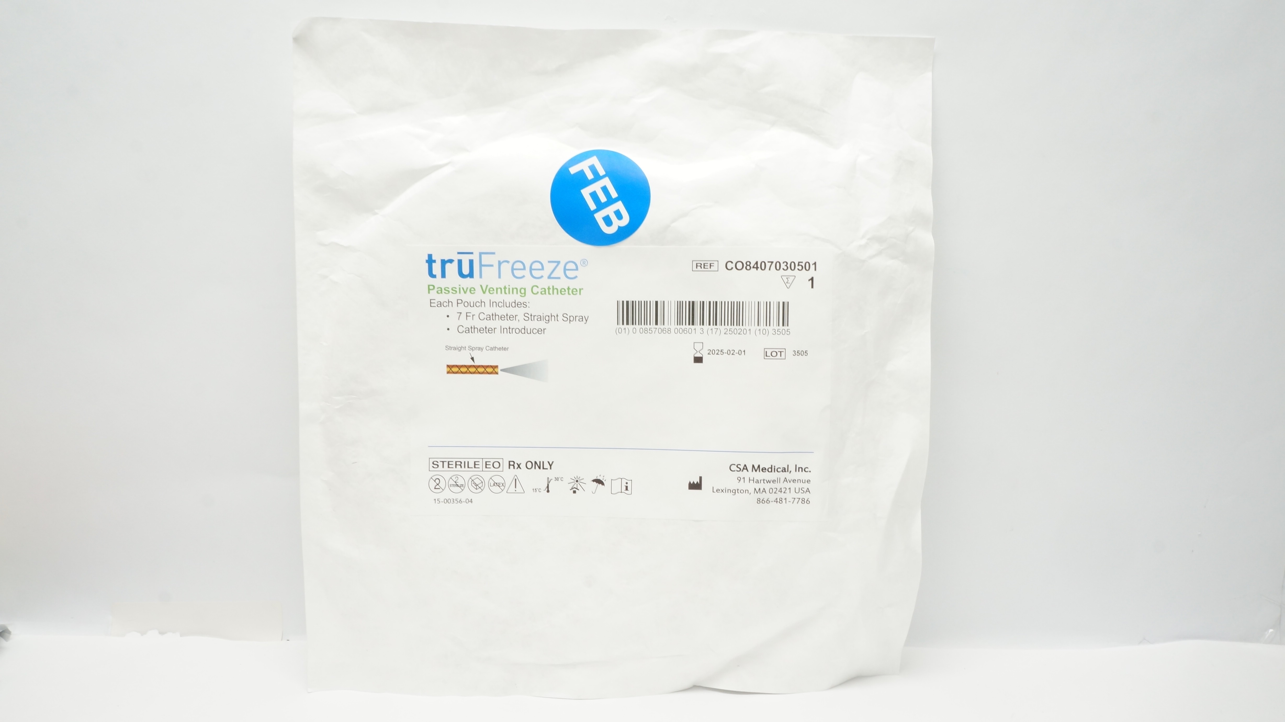 CSA Medical CO8407030501 TruFreeze Passive Venting Cath. Straight Spray 7Fr (x)
