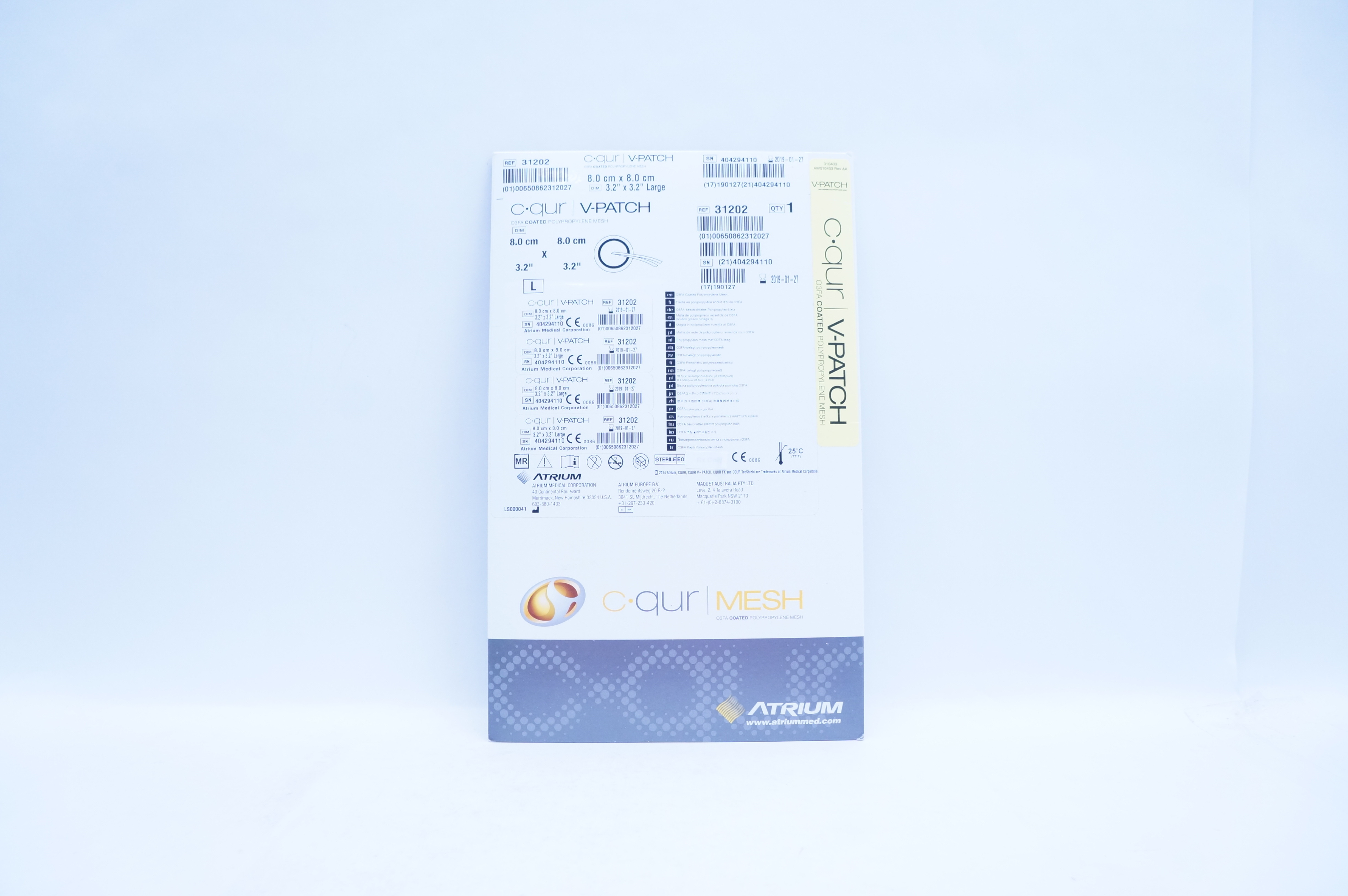 Atrium 31202 C Qur V Patch Coated Polypropylene Mesh 8.0x8.0 cm, 3.2x 3 ...