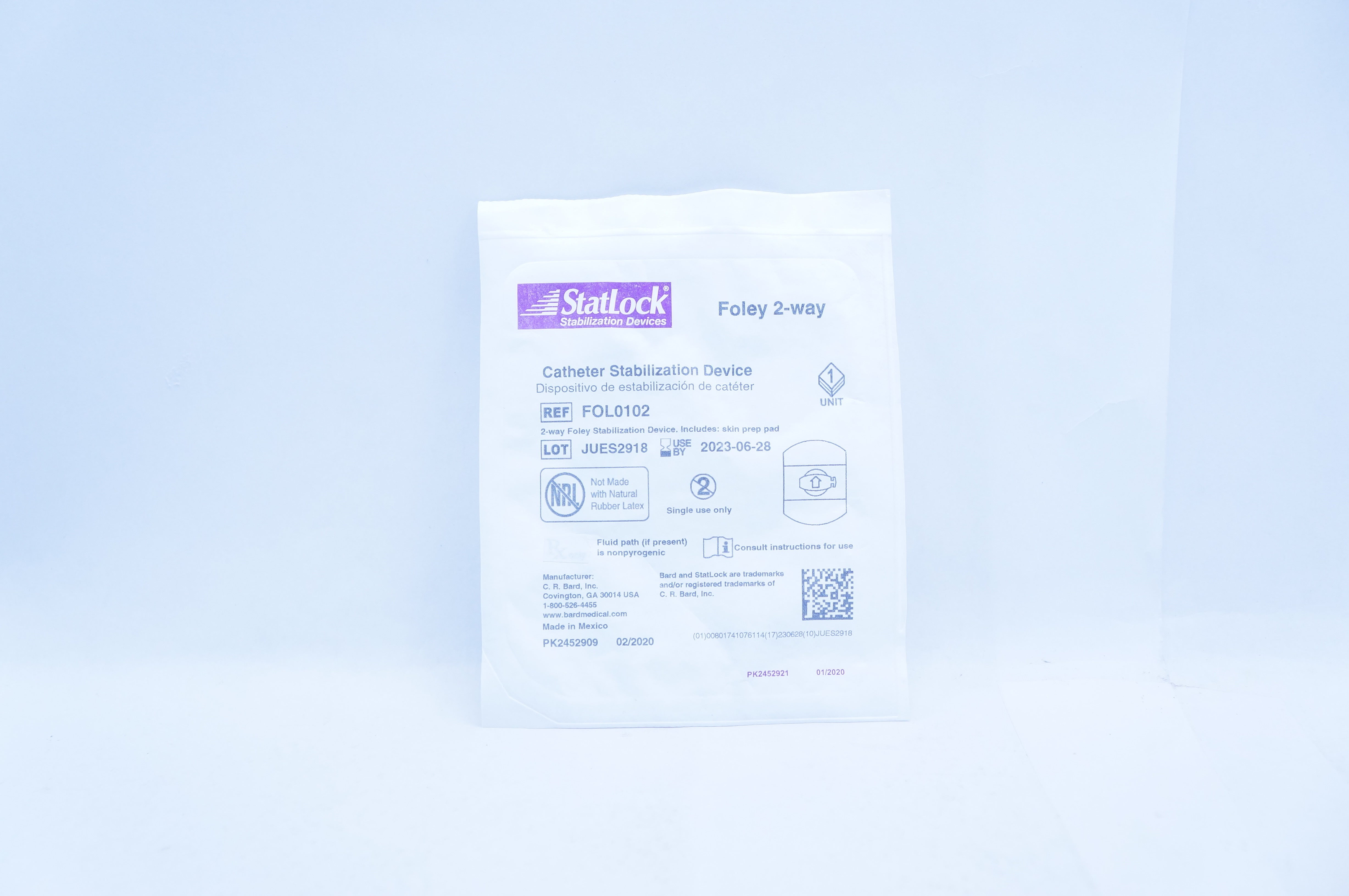 Bard FOL0102 Statlock Foley 2-Way Cath. Stabilization Device