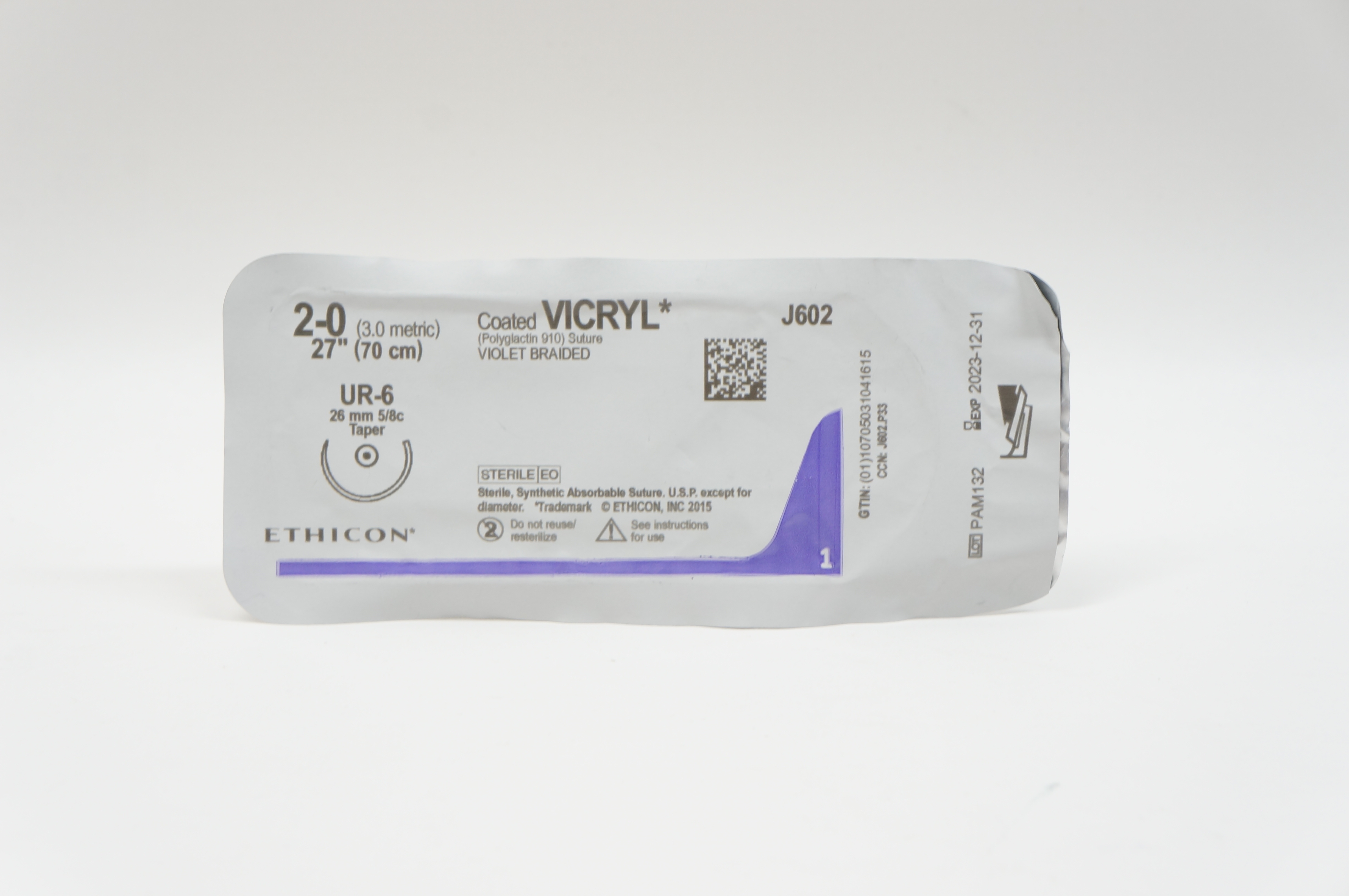 Ethicon J602 2-0 VICRYL, UR-6, 26mm 5/8c Taperpoint, 27inch