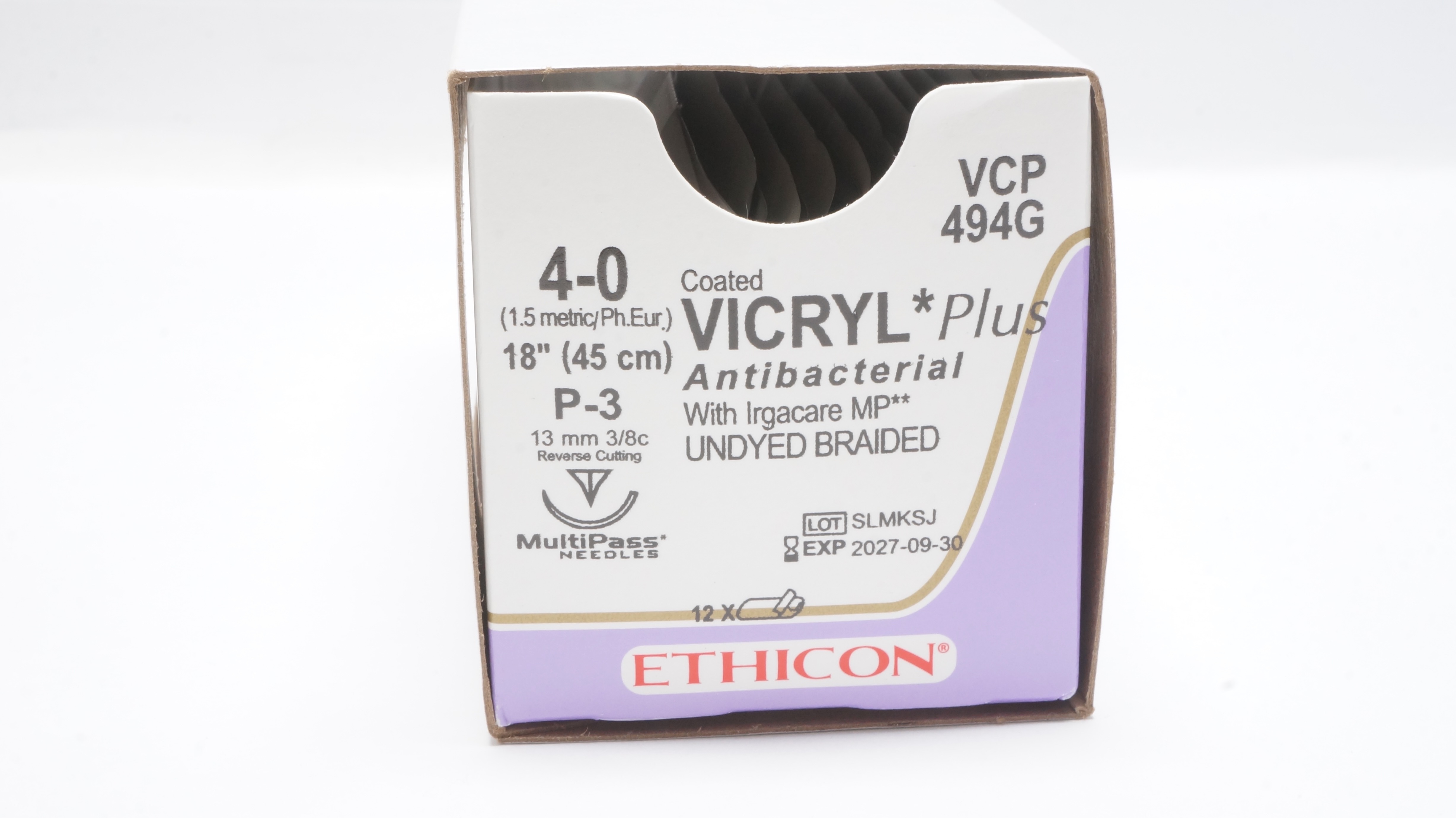Ethicon VCP494G 4-0 VICRYL Plus P-3 13mm 3/8c Reverse Cutting 18inch - Box of 10