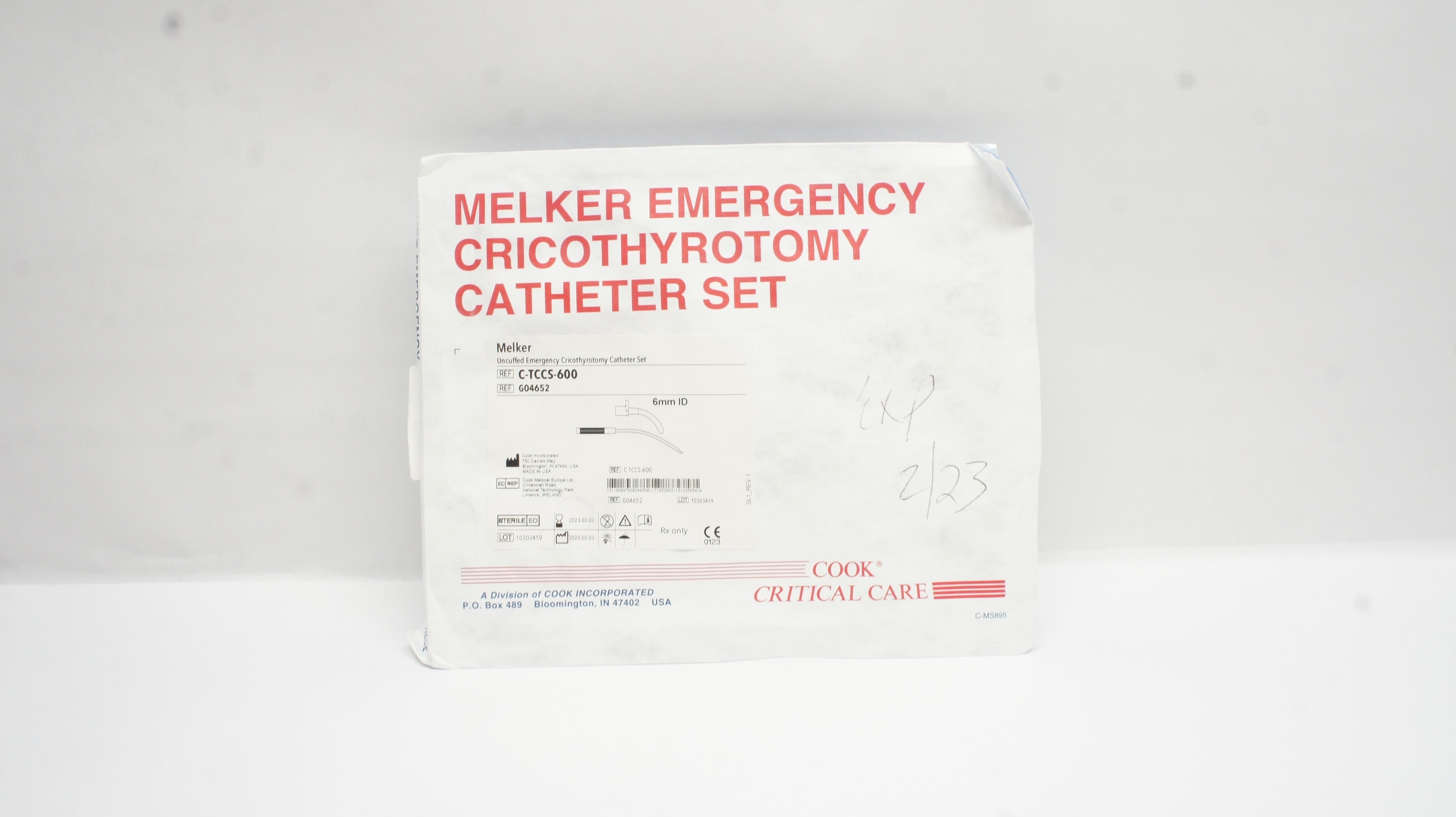 Cook Medical G04652 Melker Uncuffed Emergency Cricothyrotomy Cath. Set 6mm ID(x)