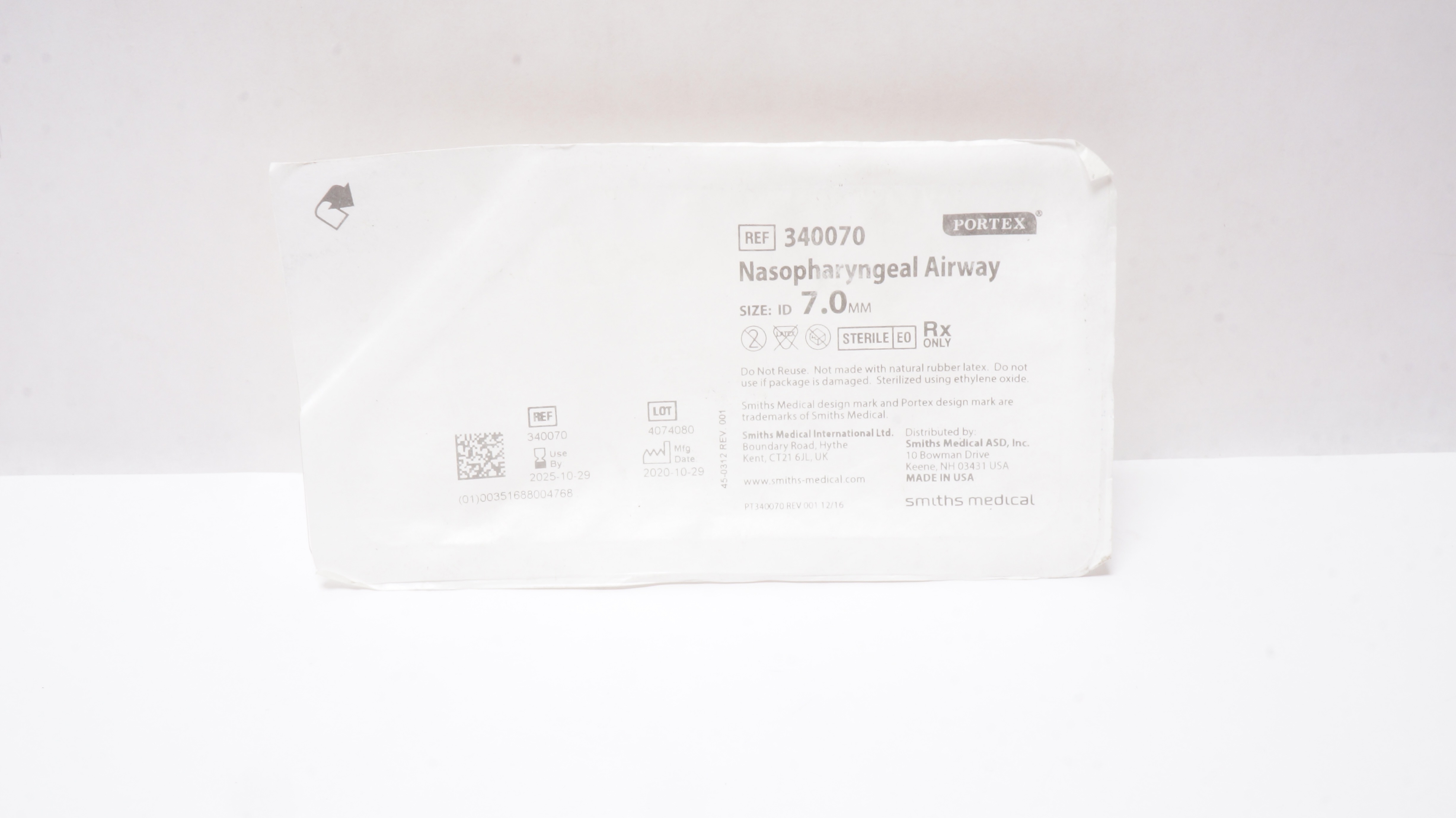 Smiths Medical 340070 Nasopharyngeal Airway Size 7.0mm