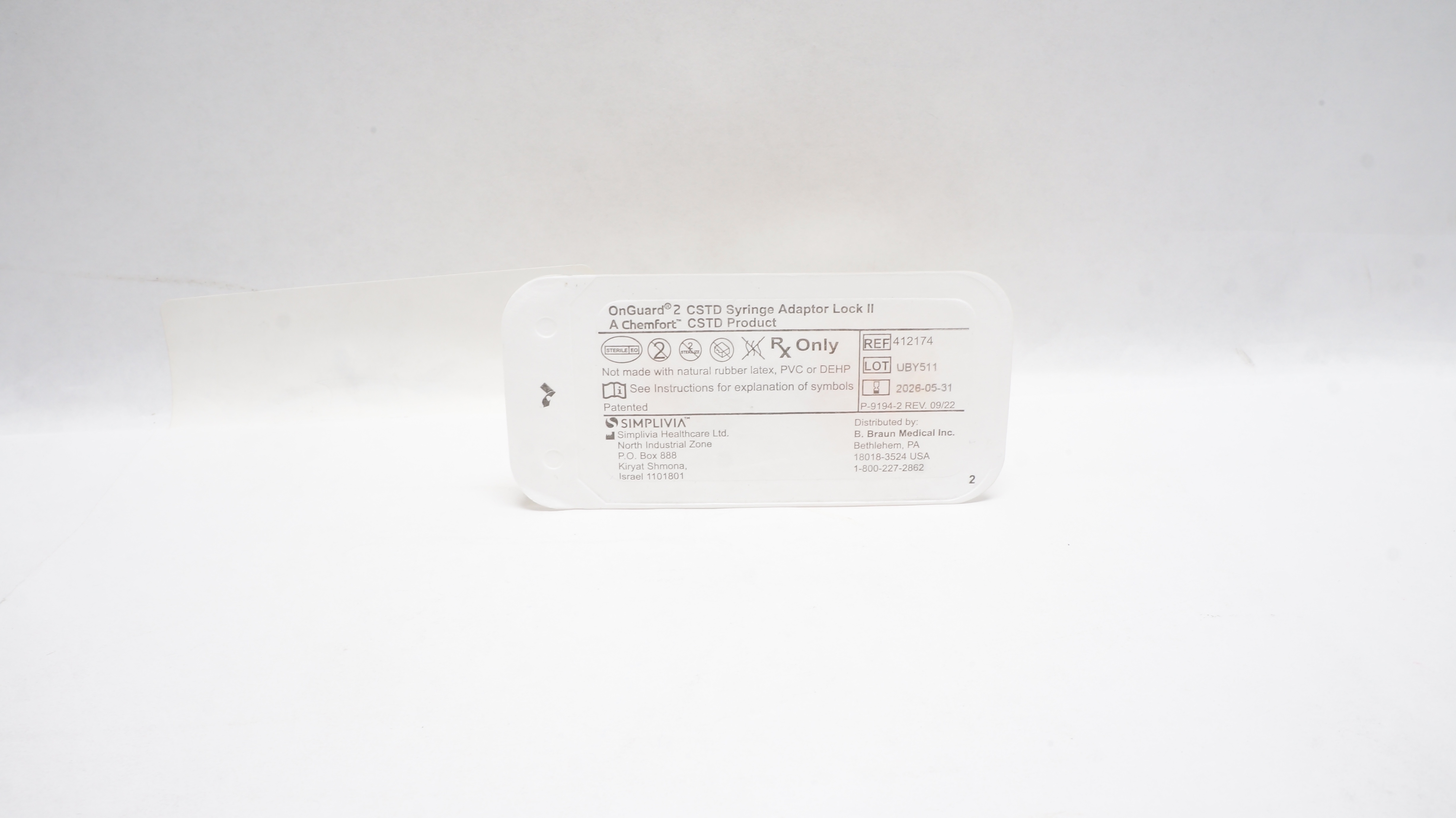 Simplivia 412174 Braun OnGuard 2 CSTD Syringe Adaptor Lock II