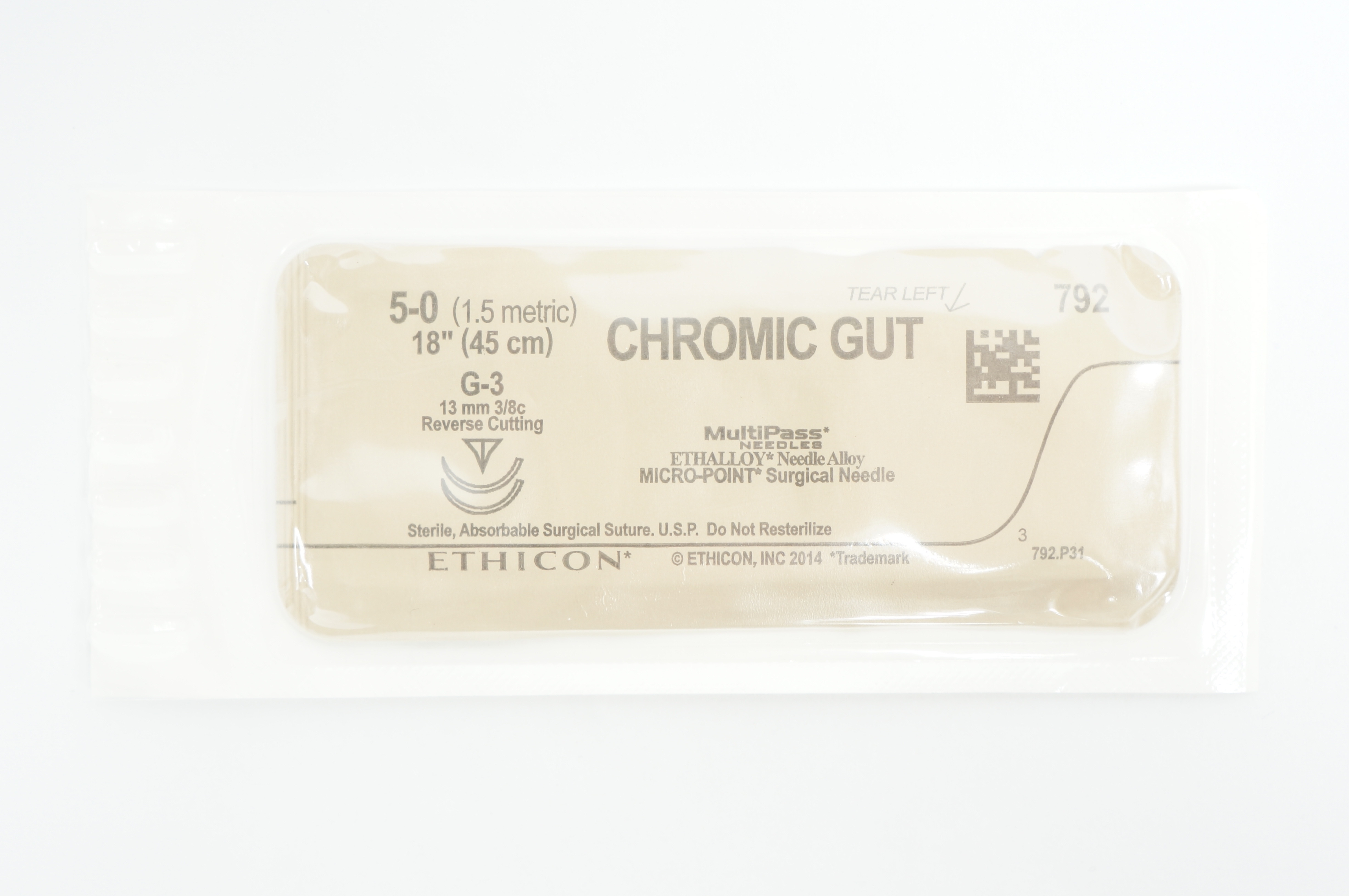 Ethicon 792 5-0 CHROMIC GUT G-3, 13mm 3/8c Reverse Cutting, 18inch (x)