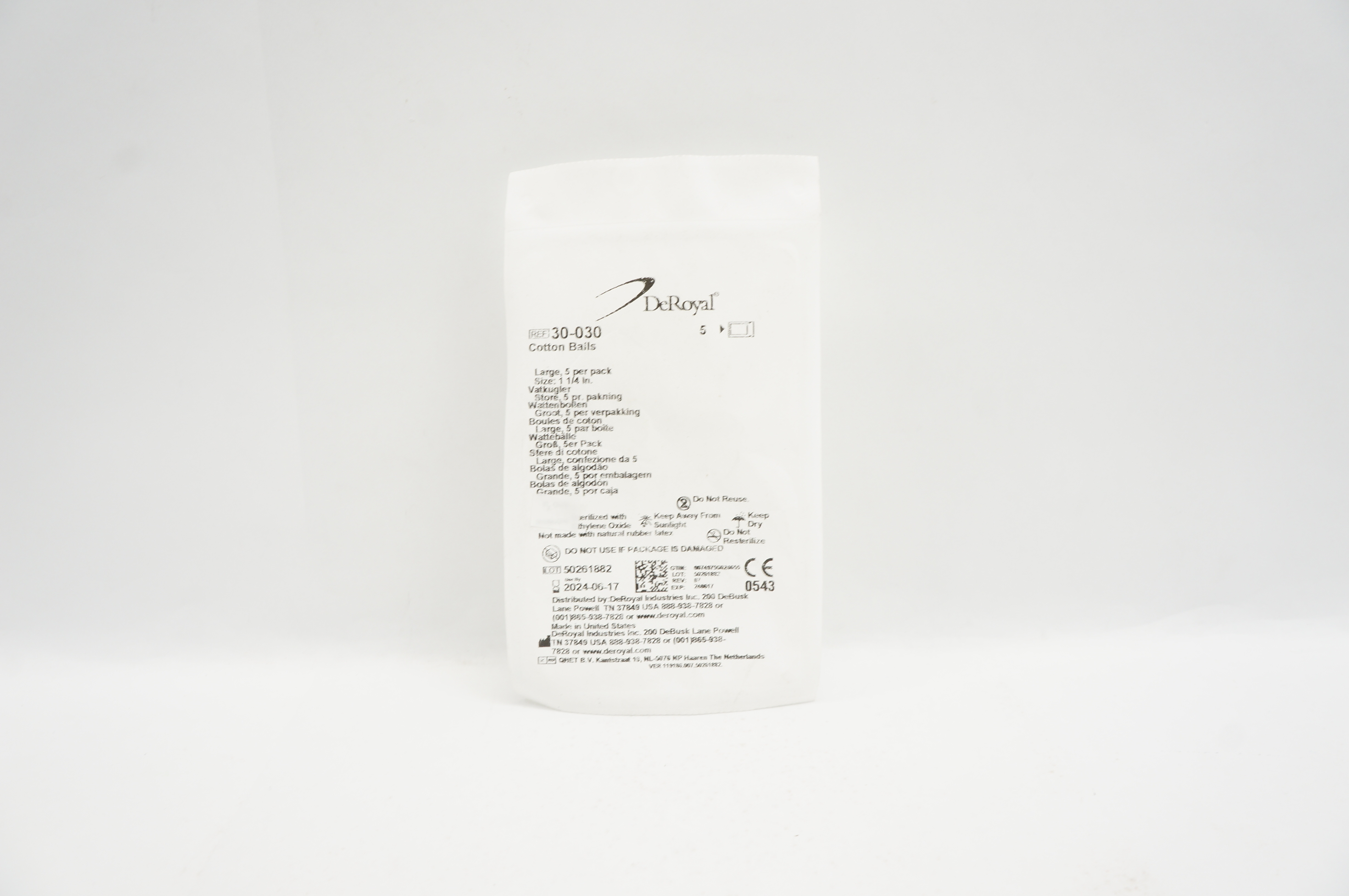 DeRoyal 30-030 Cotton Balls Large Size 1-1/4inch - Pack of 5