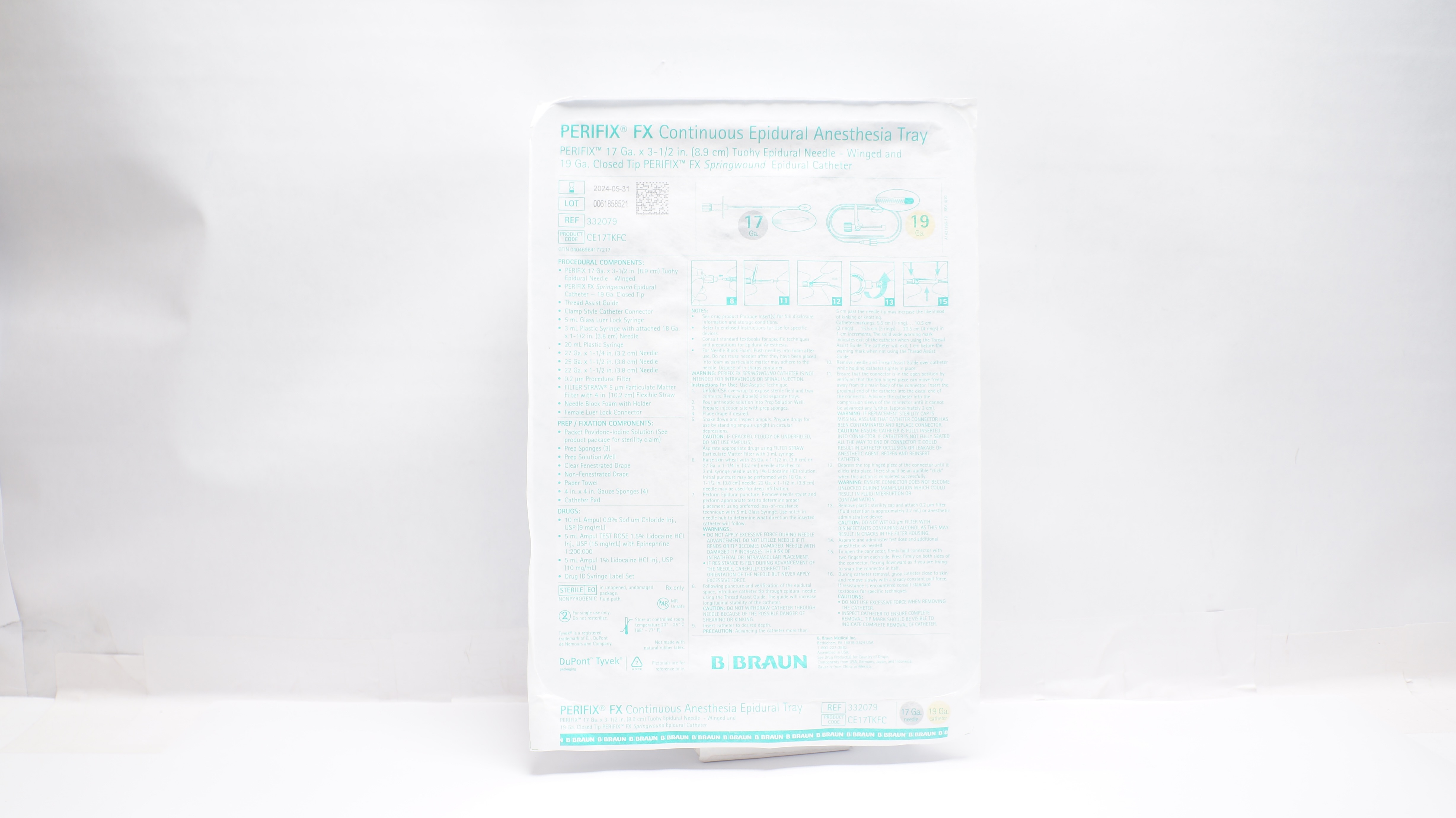 Braun 332079 Perifix Continuous Epidural Anesthesia Tray 17Ga x 3-1/2inch, 19Ga