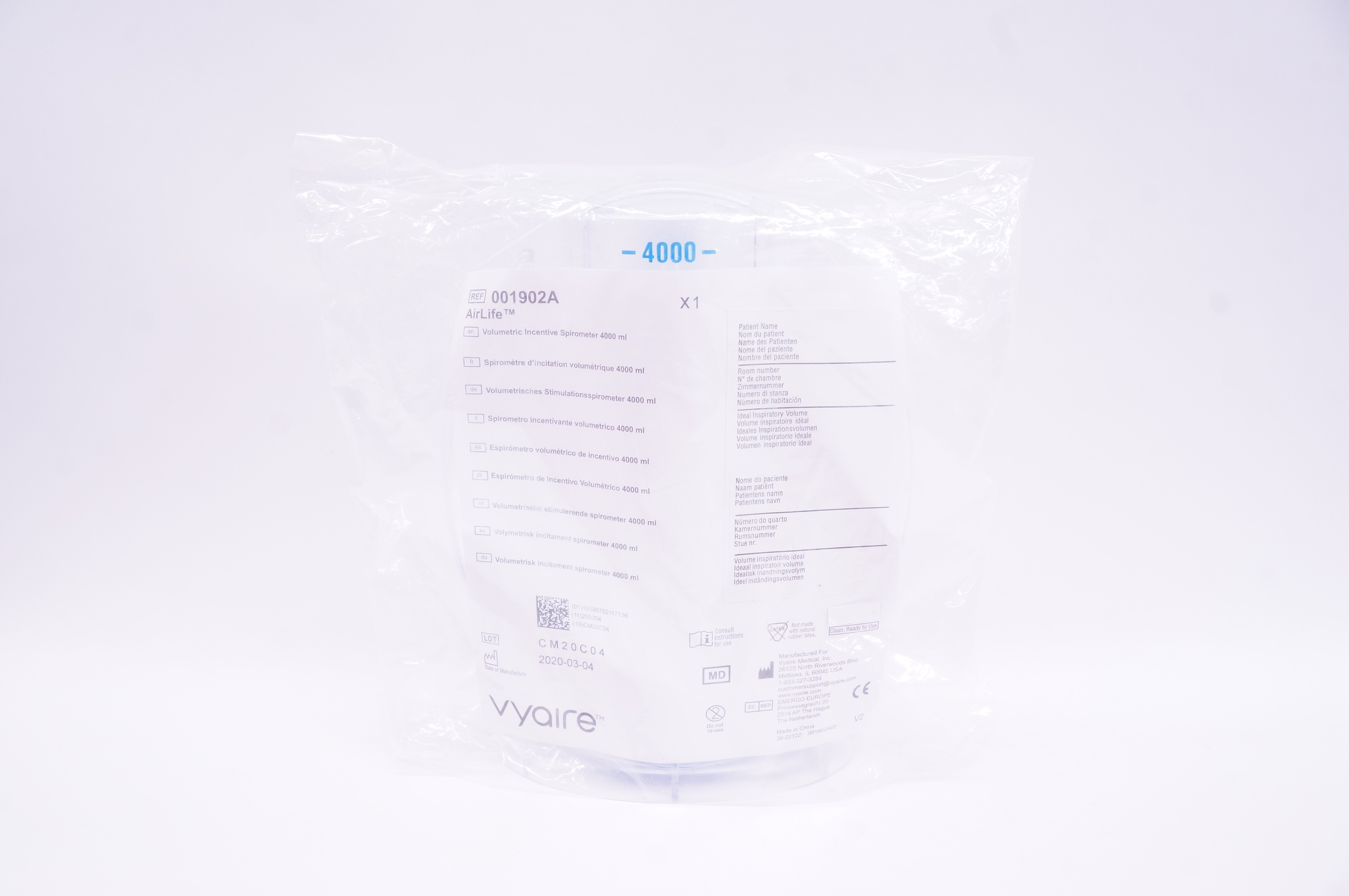 Vyaire 001902A AirLife Volumetric Incentive Spirometer 4000 ml
