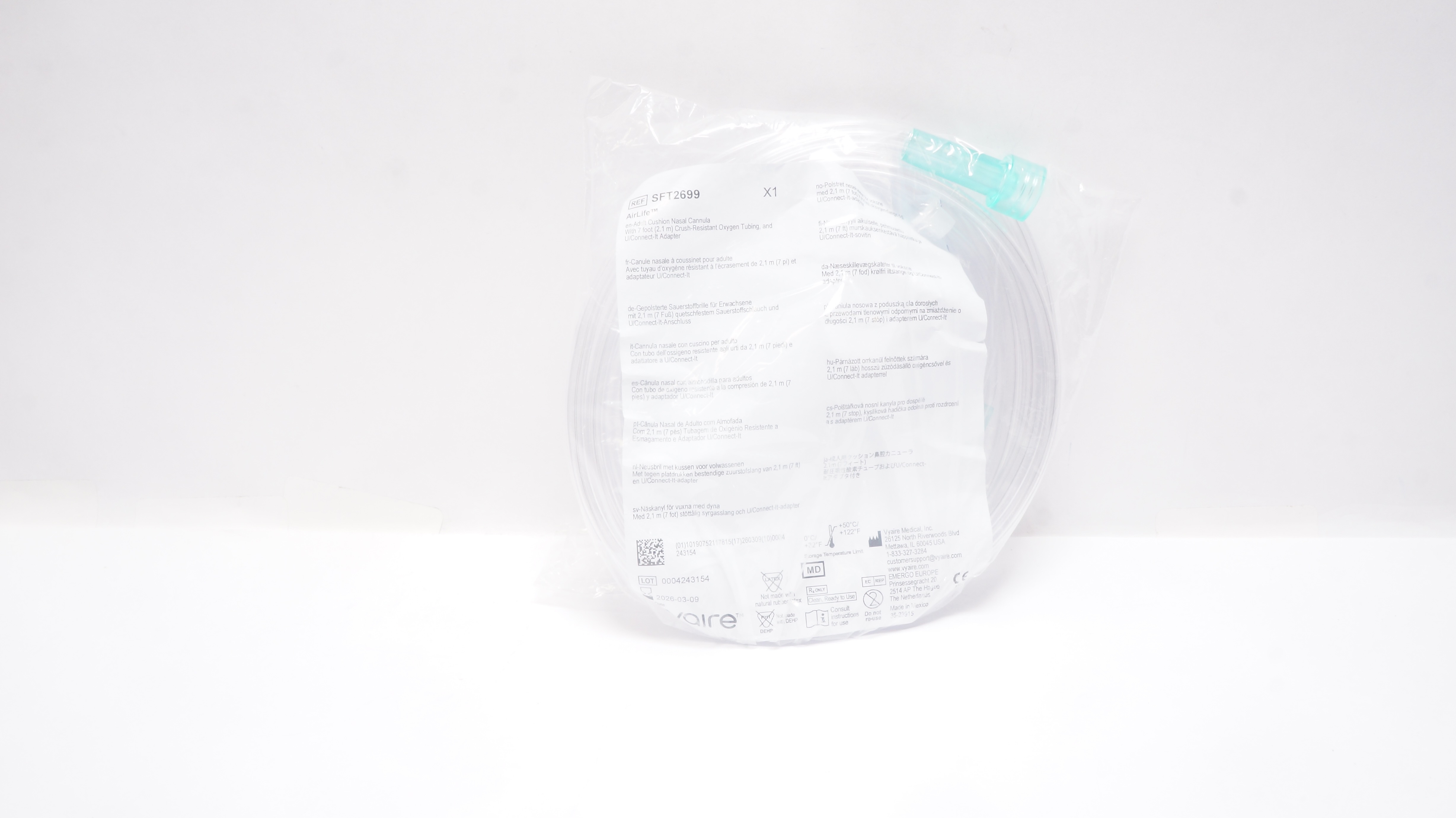 Vyaire SFT2699 AirLife Adult Cushion Nasal Cannula With 7 ft. Tubing & Adapter
