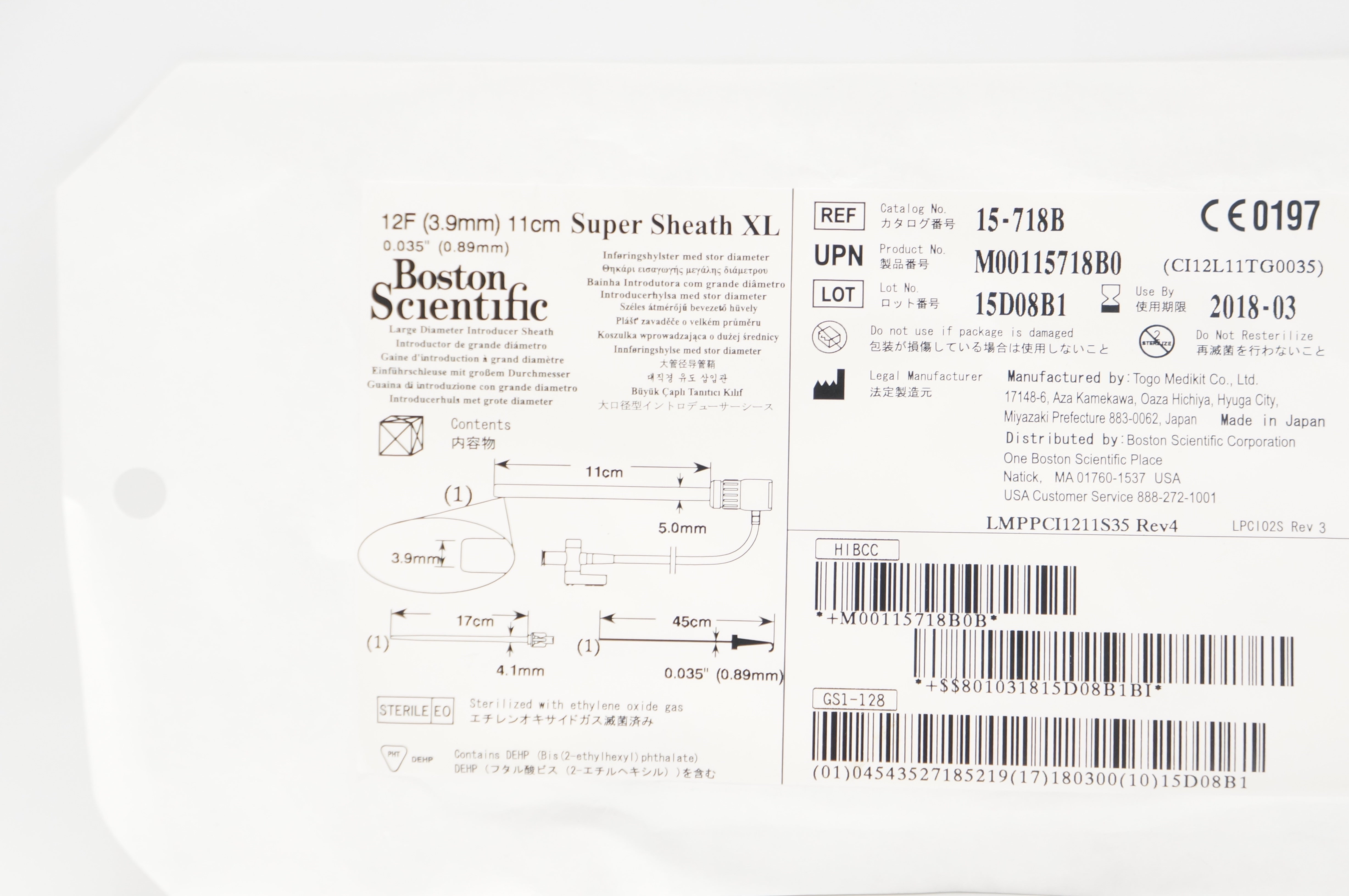 Boston Scientific 15-718B 12F 11cm Super Sheath XL Large Diameter