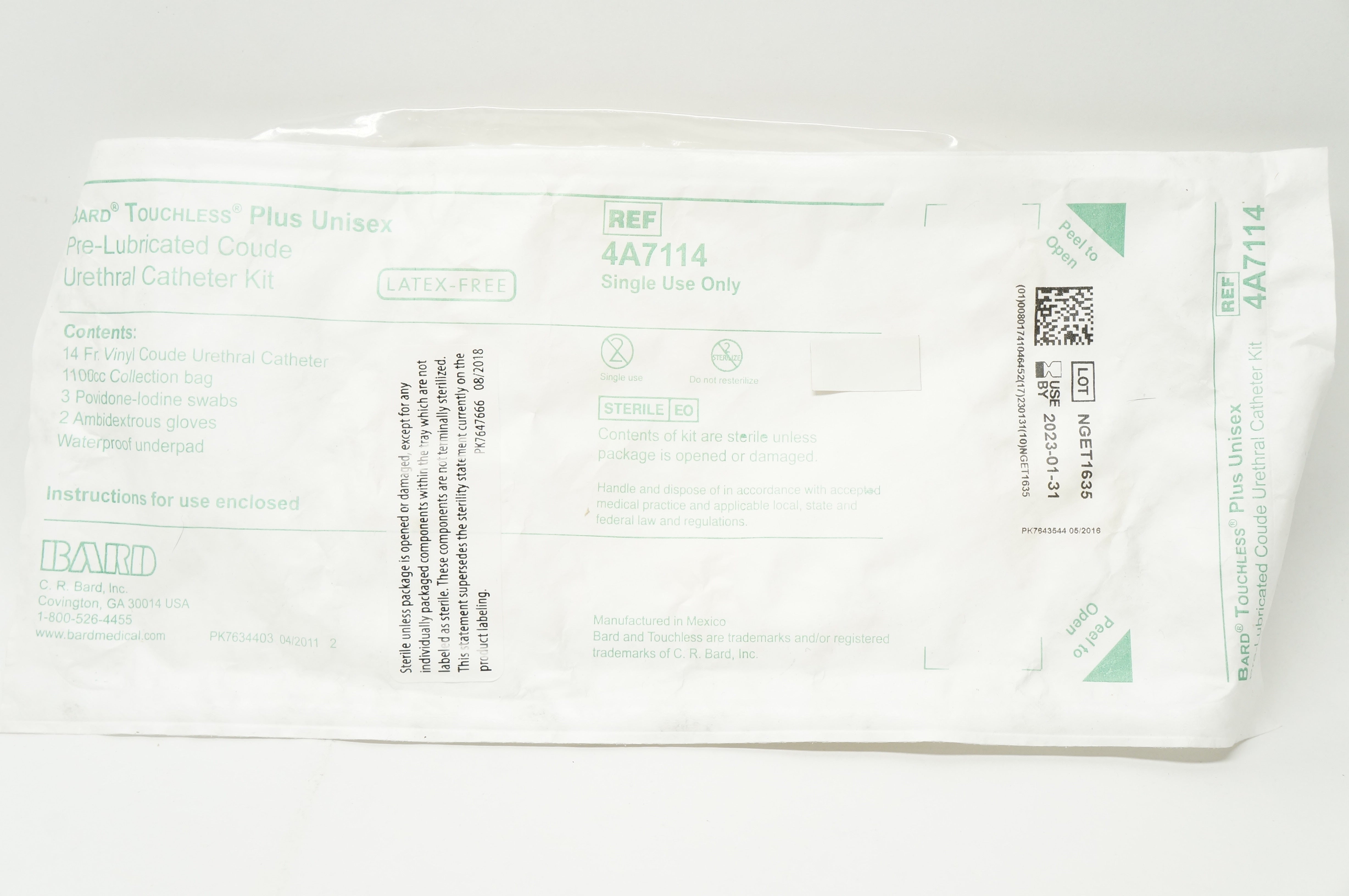 Bard 4А7144 Touchless Plus Unisex Pre-Lubricated Urethral Catheter Kit