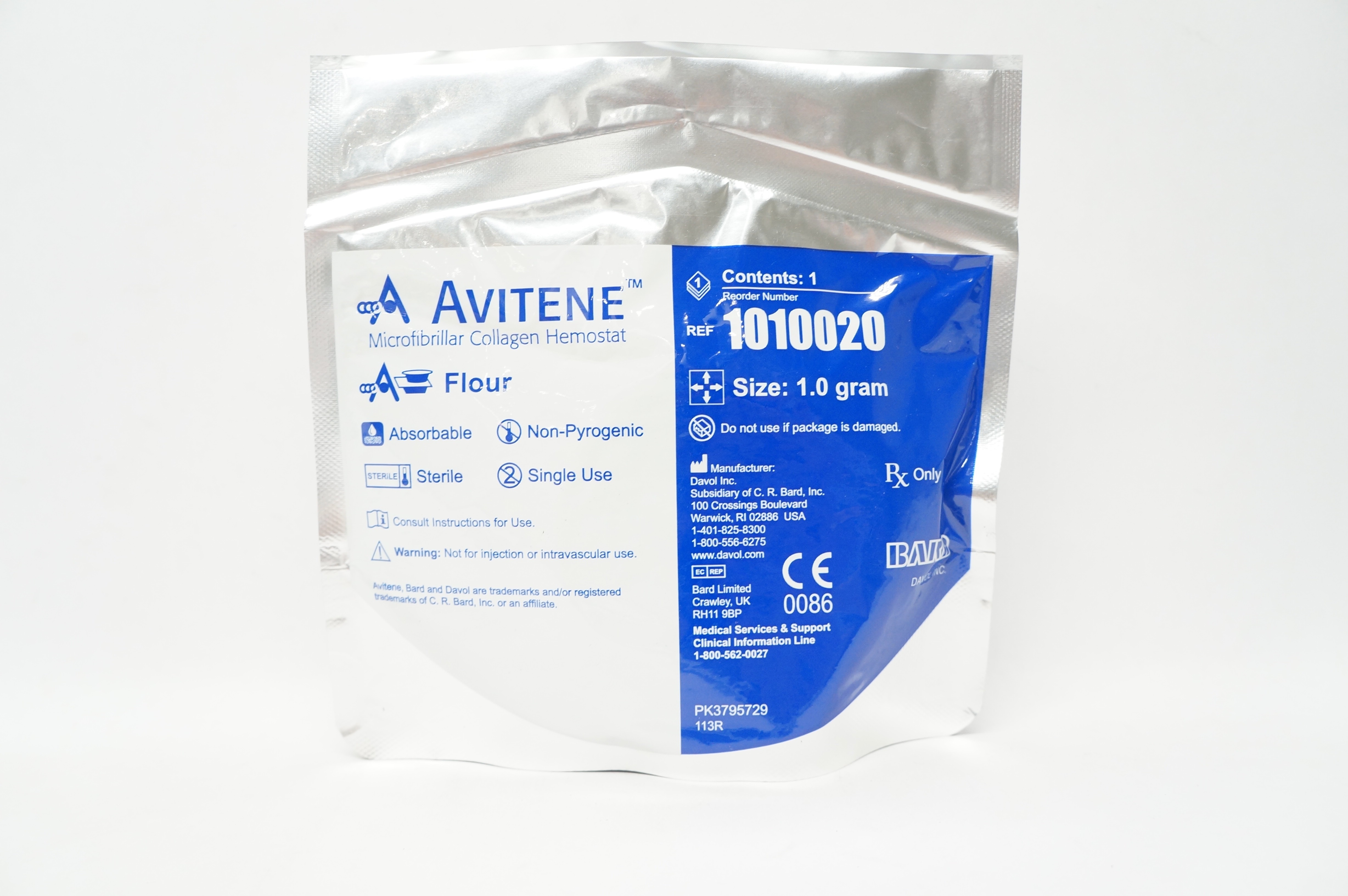 Bard 1010020 Avitene Microfibrillar Collagen Hemostat Flour Size 1.0 gram