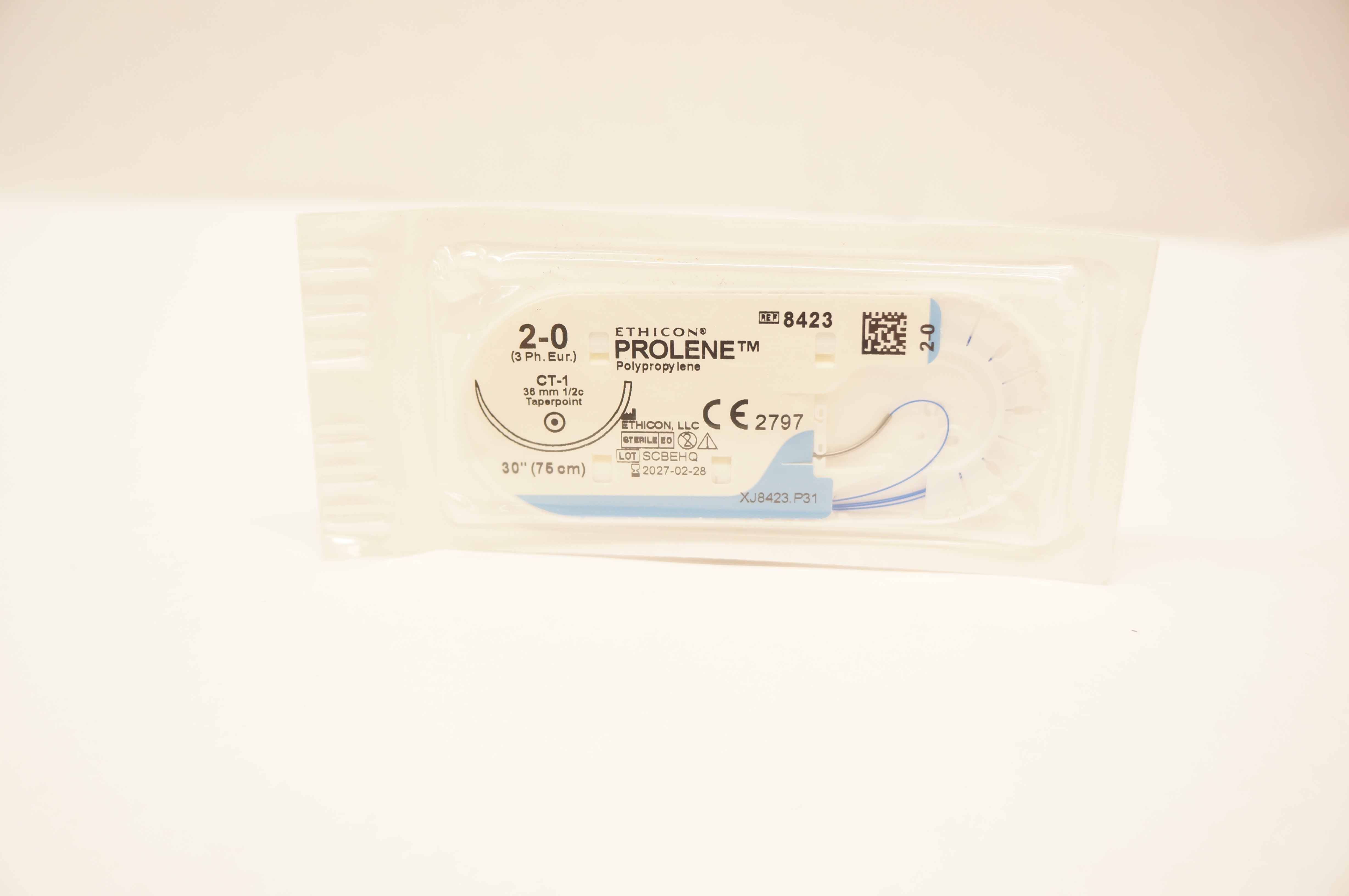 Ethicon 8423 2-0 PROLENE Polypropylene Stre CT-1 36mm 1/2c Taperpoint, 30inch