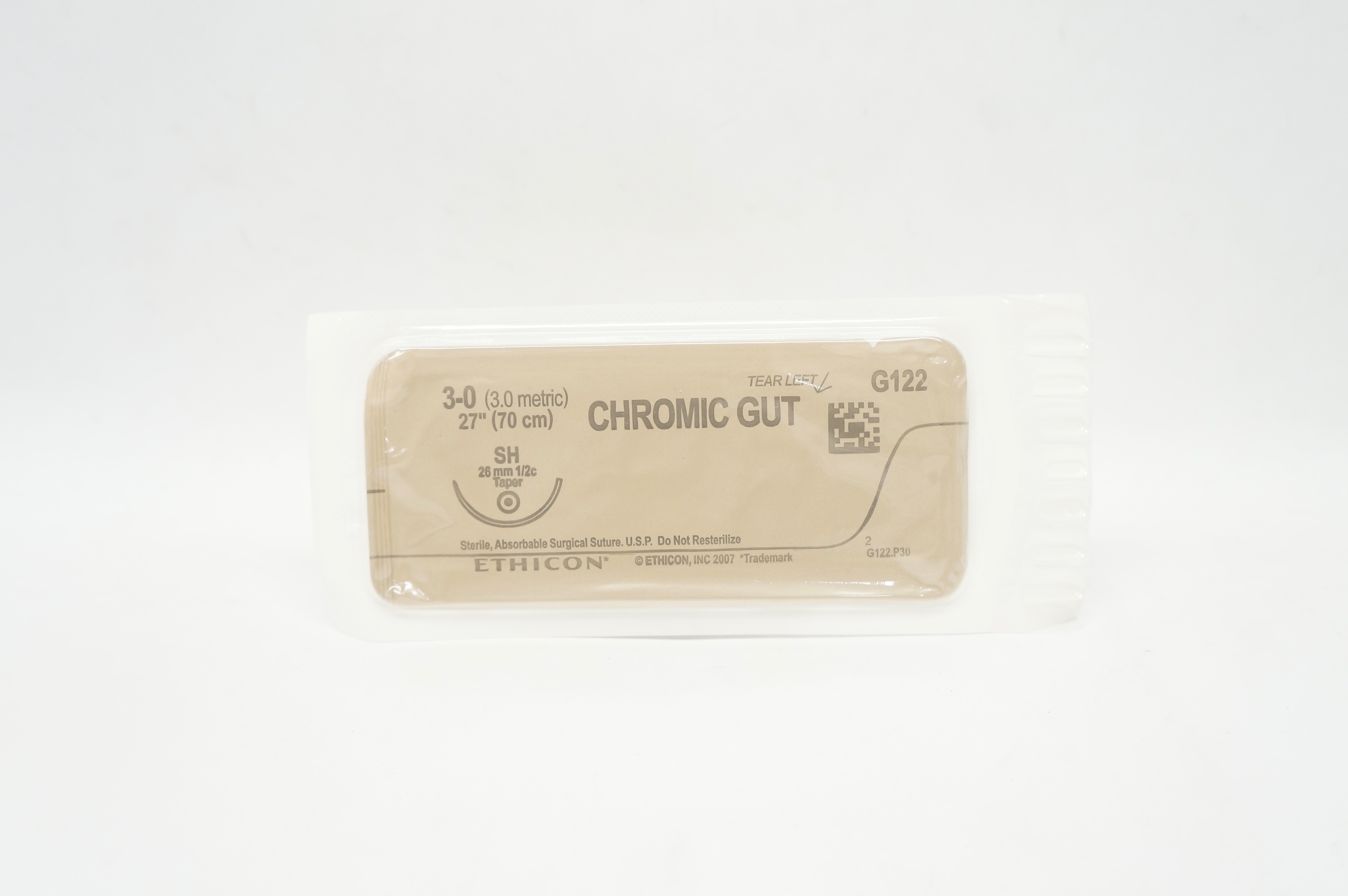 Ethicon G122 3-0 Chromic Gut SH 26mm 1/2c Taper, 27inch