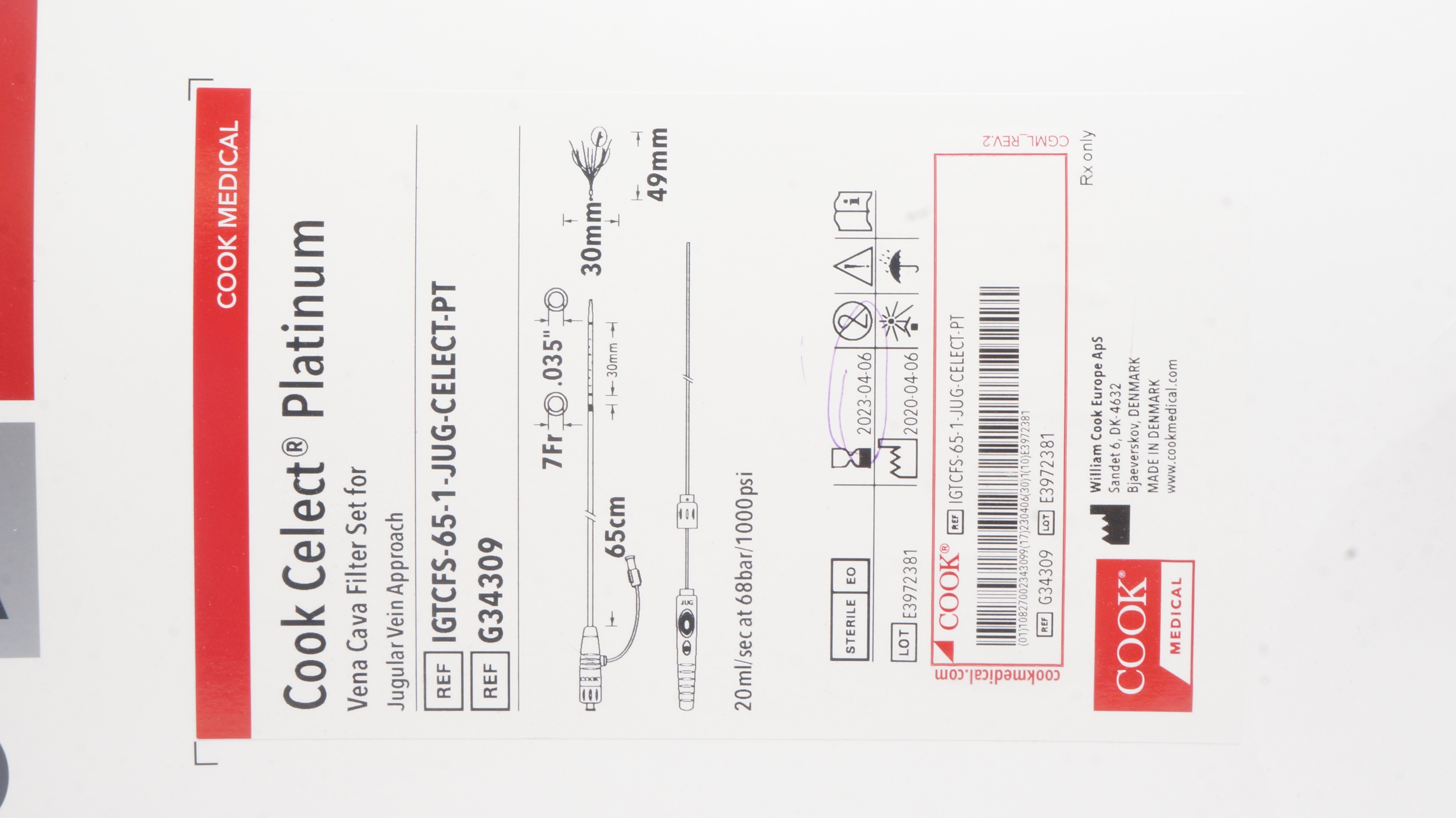 Cook Medical G34309 Cook Select Platinum Filter Set 7Fr x 035In x