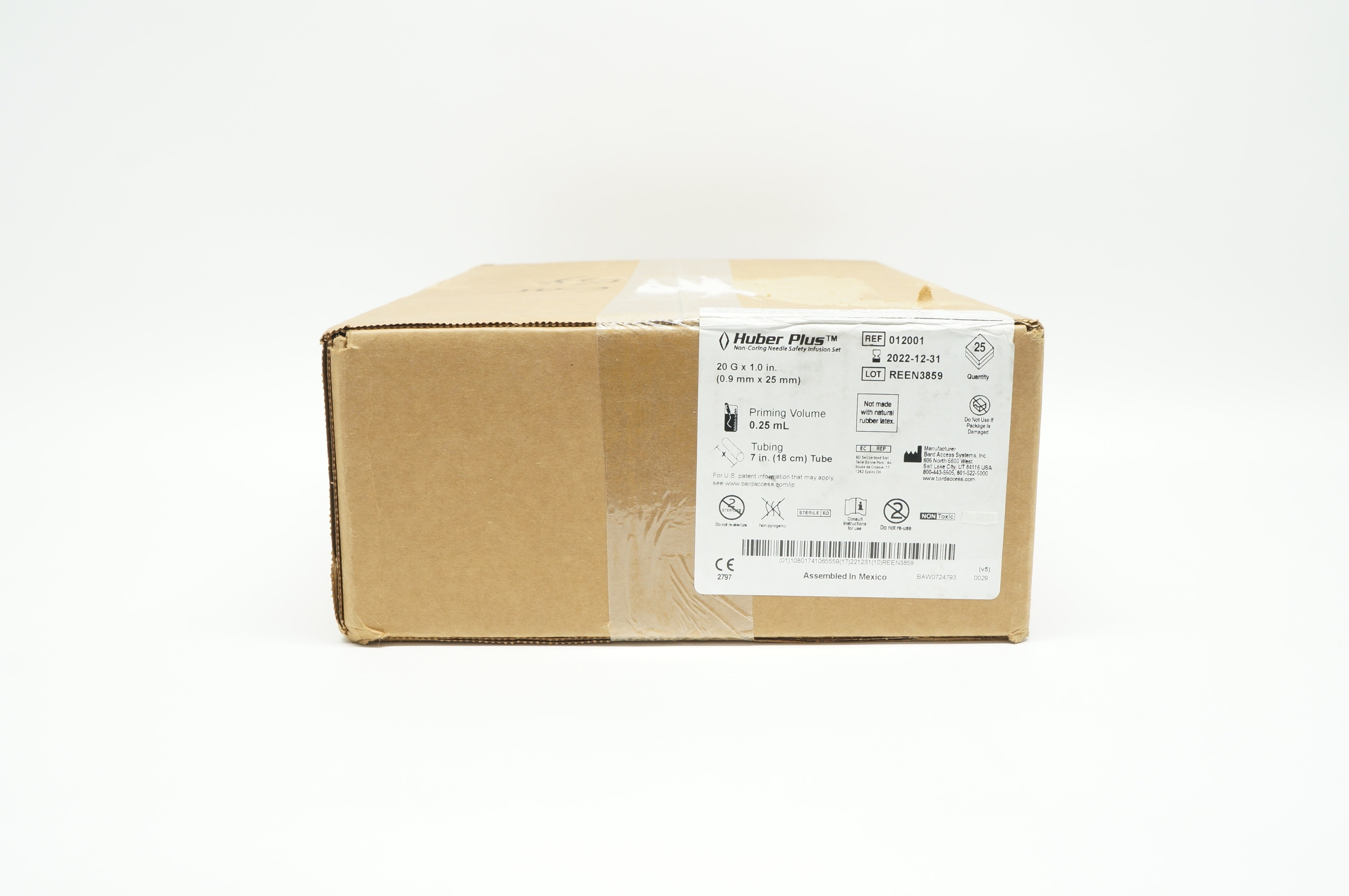 Bard 012001 Huber Plus Non-Coring Ndle Safety Infusion Set 20G x 1inch - Box of 25
