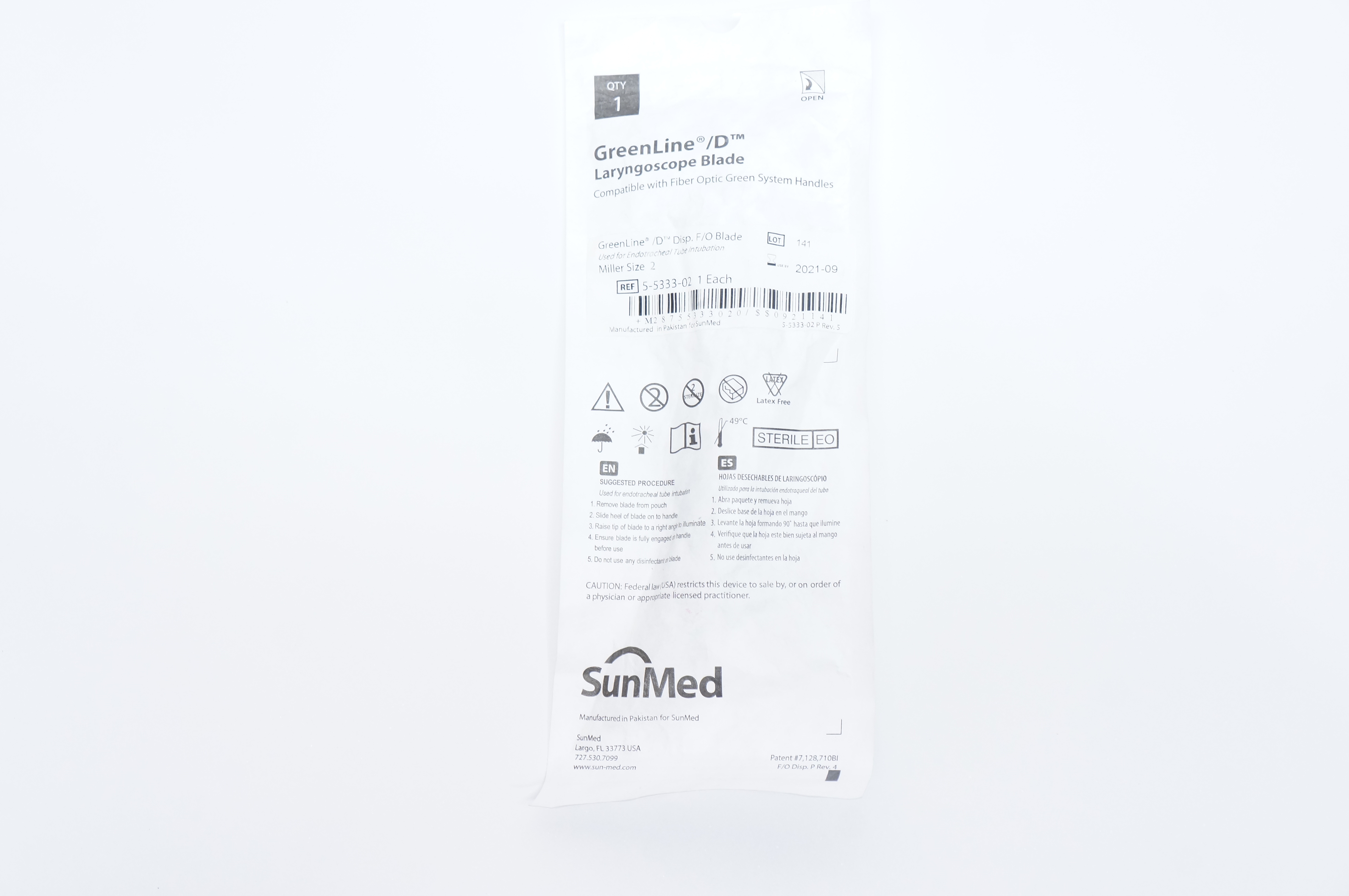 SunMed 5533302 GreenLine/D Sterile Premature FO Blade Miller Size 2 (x)