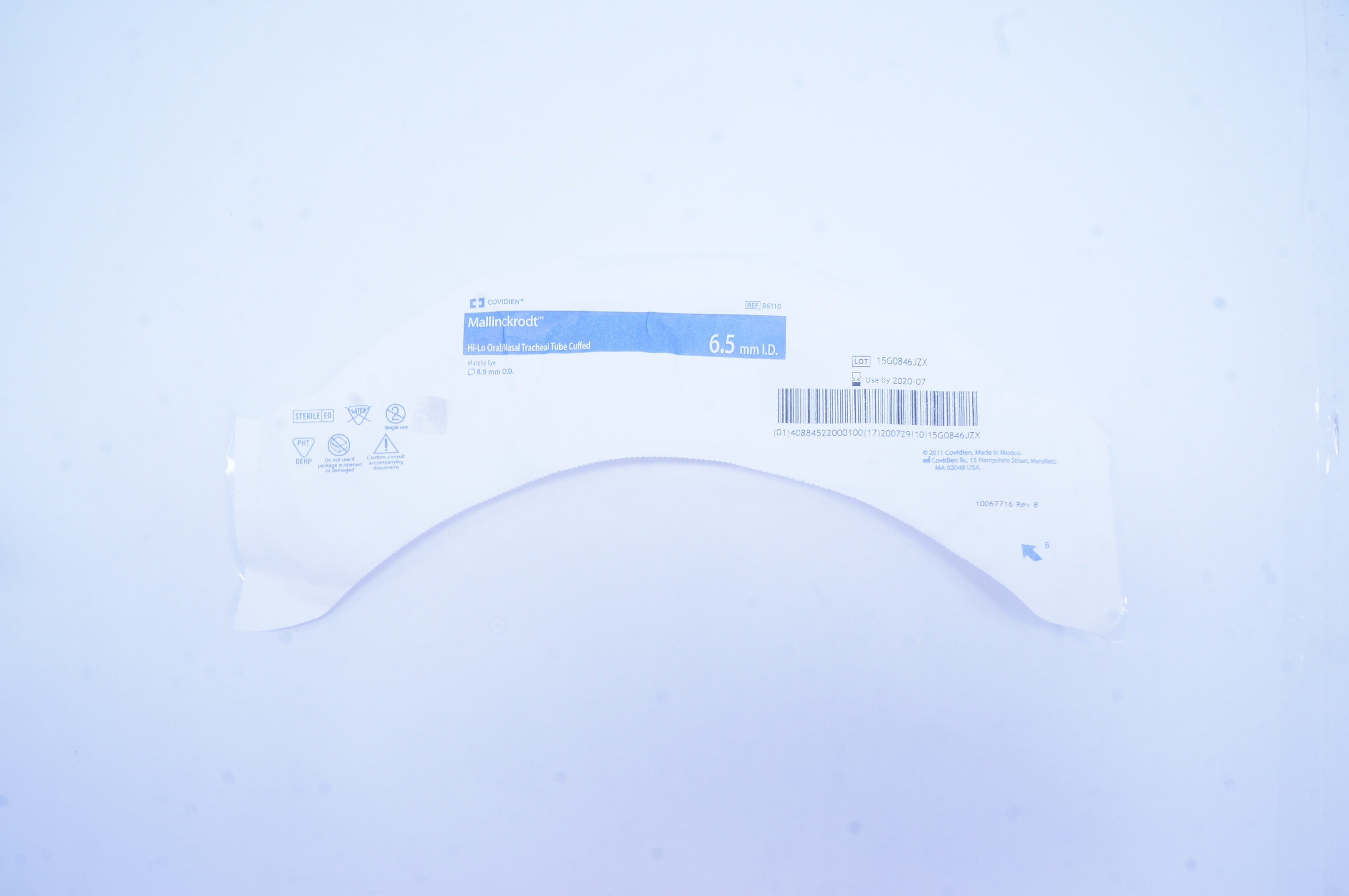 Covidien 86110 Mallinckrodt Hi-Lo Oral/Nasal Tracheal Tube Cuffed 6.5 x8.9mm (x)