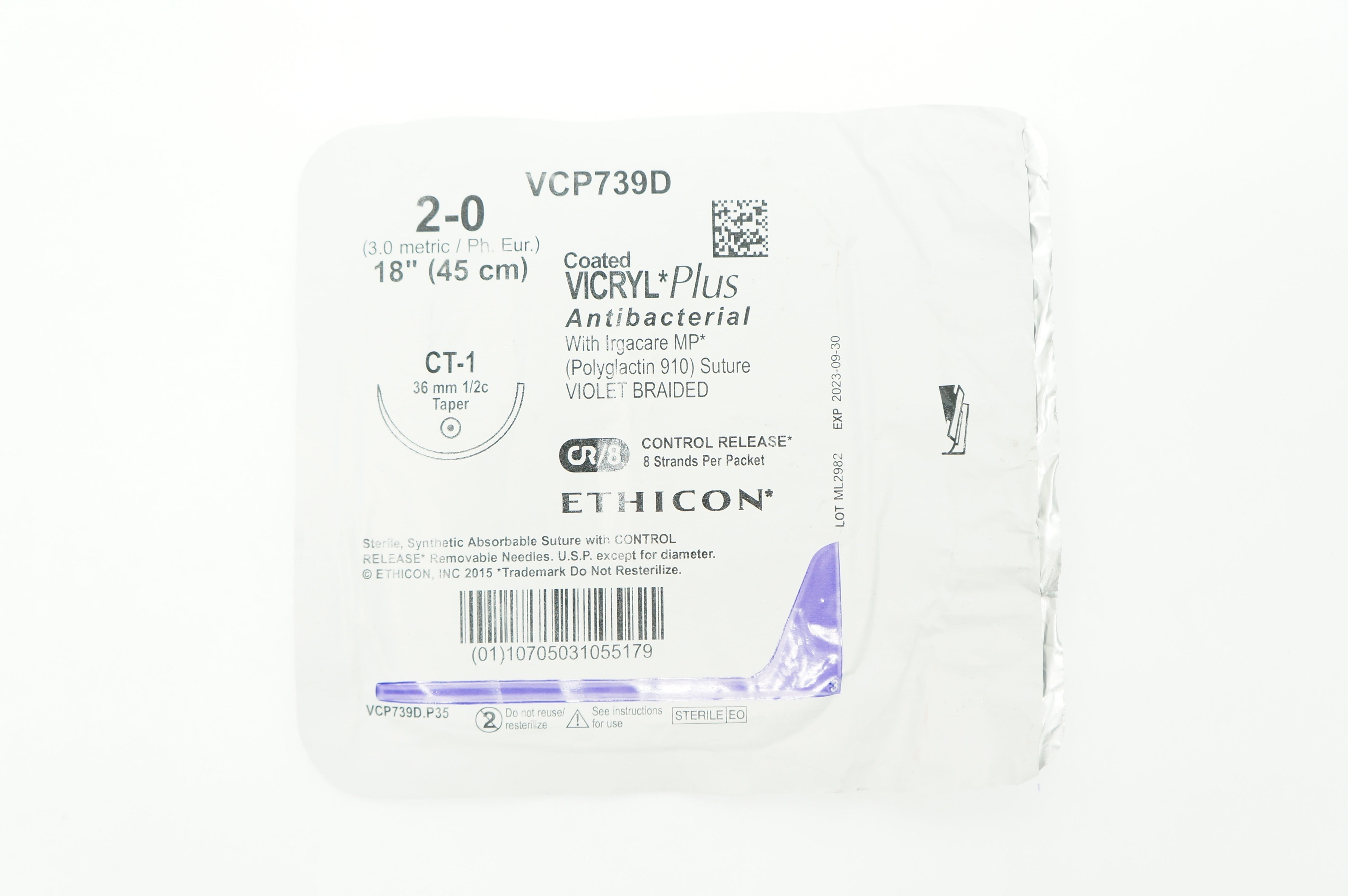 Vic Ryp Ethicon VCP739D 2-0 VICRYL Plus CT-1 36mm 1/2c Taper 18 inch