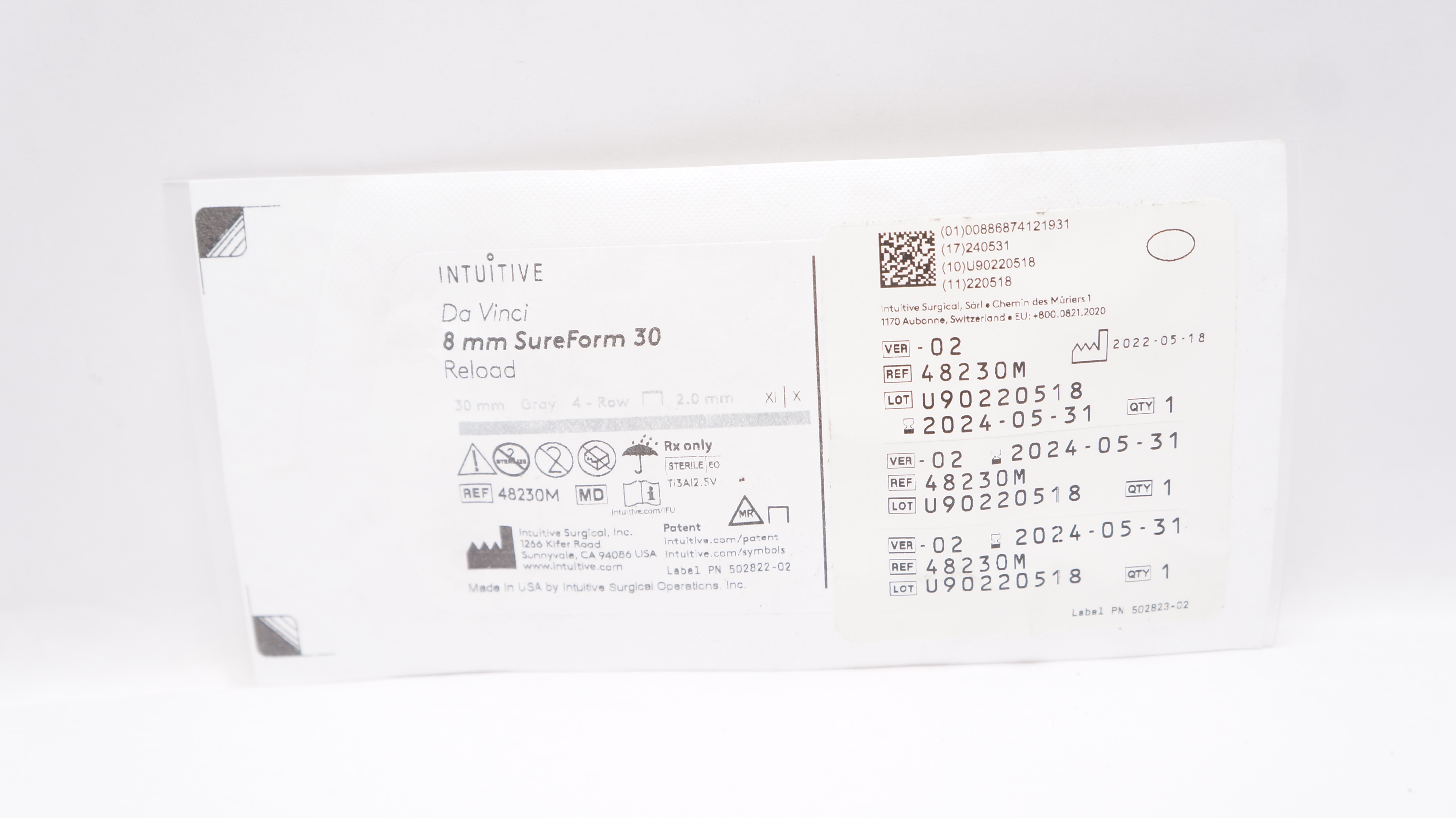 Intuitive Surgical 48230M Da Vinci 8mm SureForm 30 Reload 30mm Gray - Box of 12