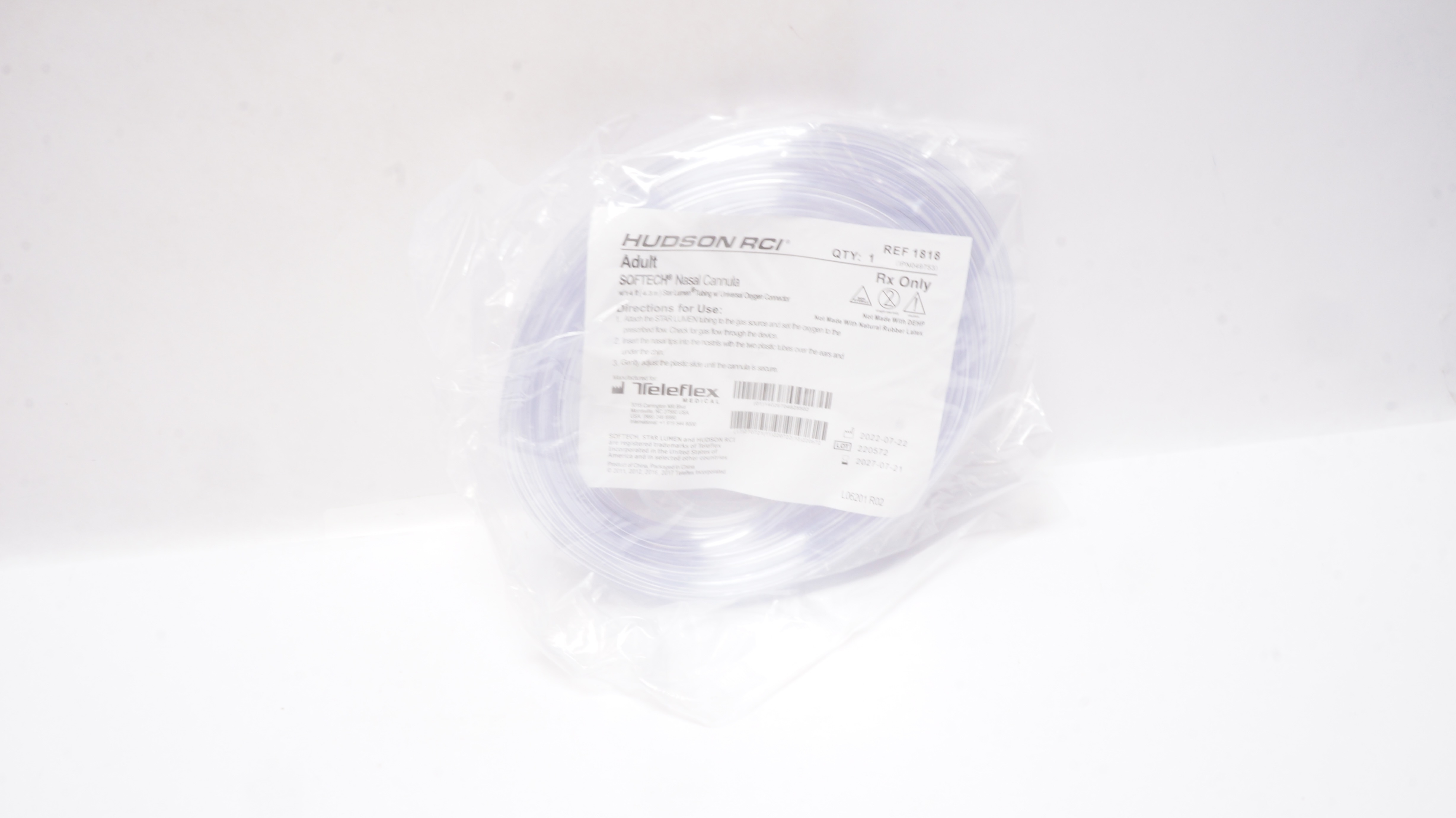 Hudson RCI 1818 Teleflex Cannula, Softech, Adult w/Star Lumen Tubing 14F