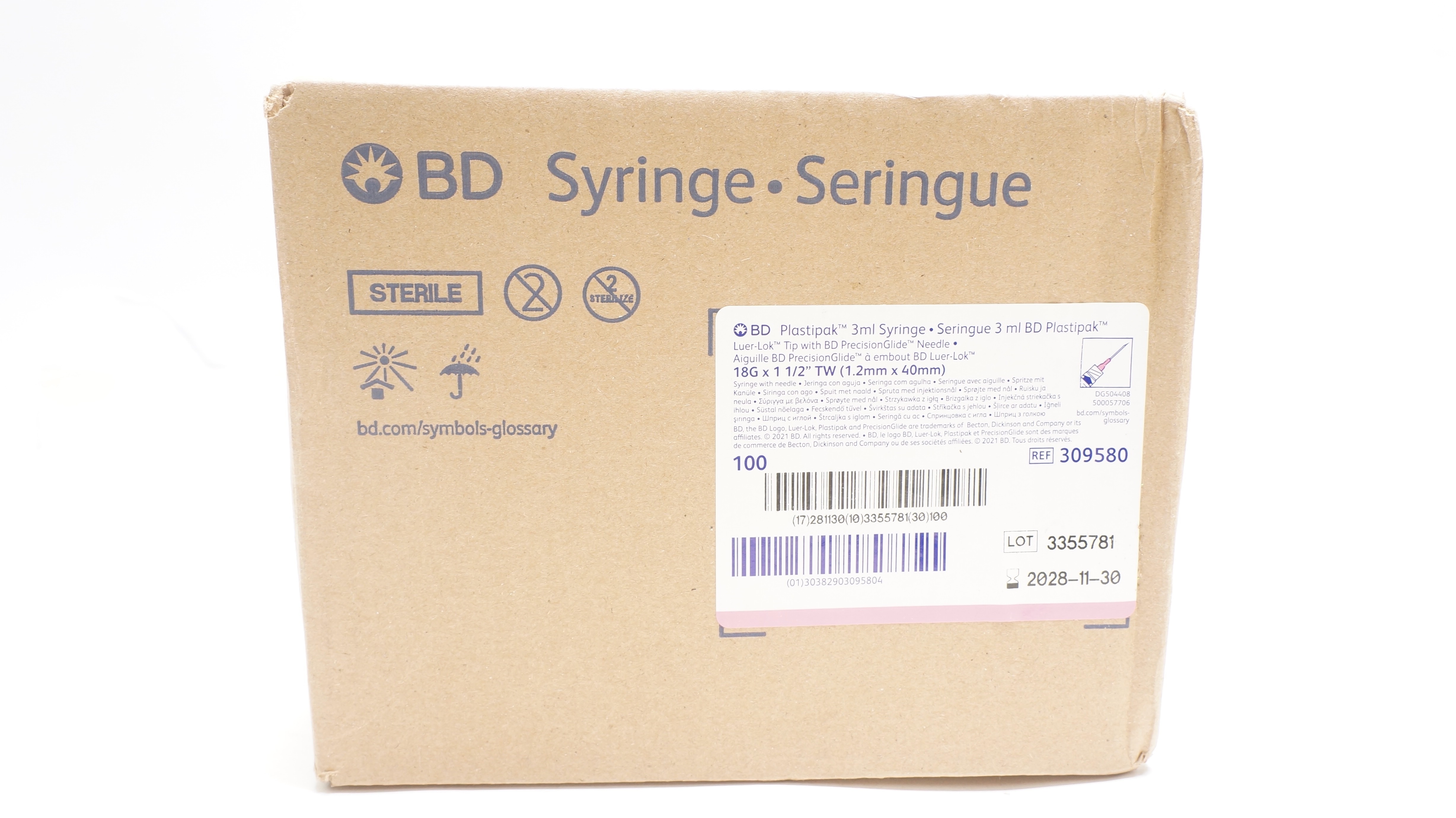 BD 309580 Syringe 3ml, Luer-Lok Tip W/PrecisionGlide Ndle 18Gx1-1/2In ...