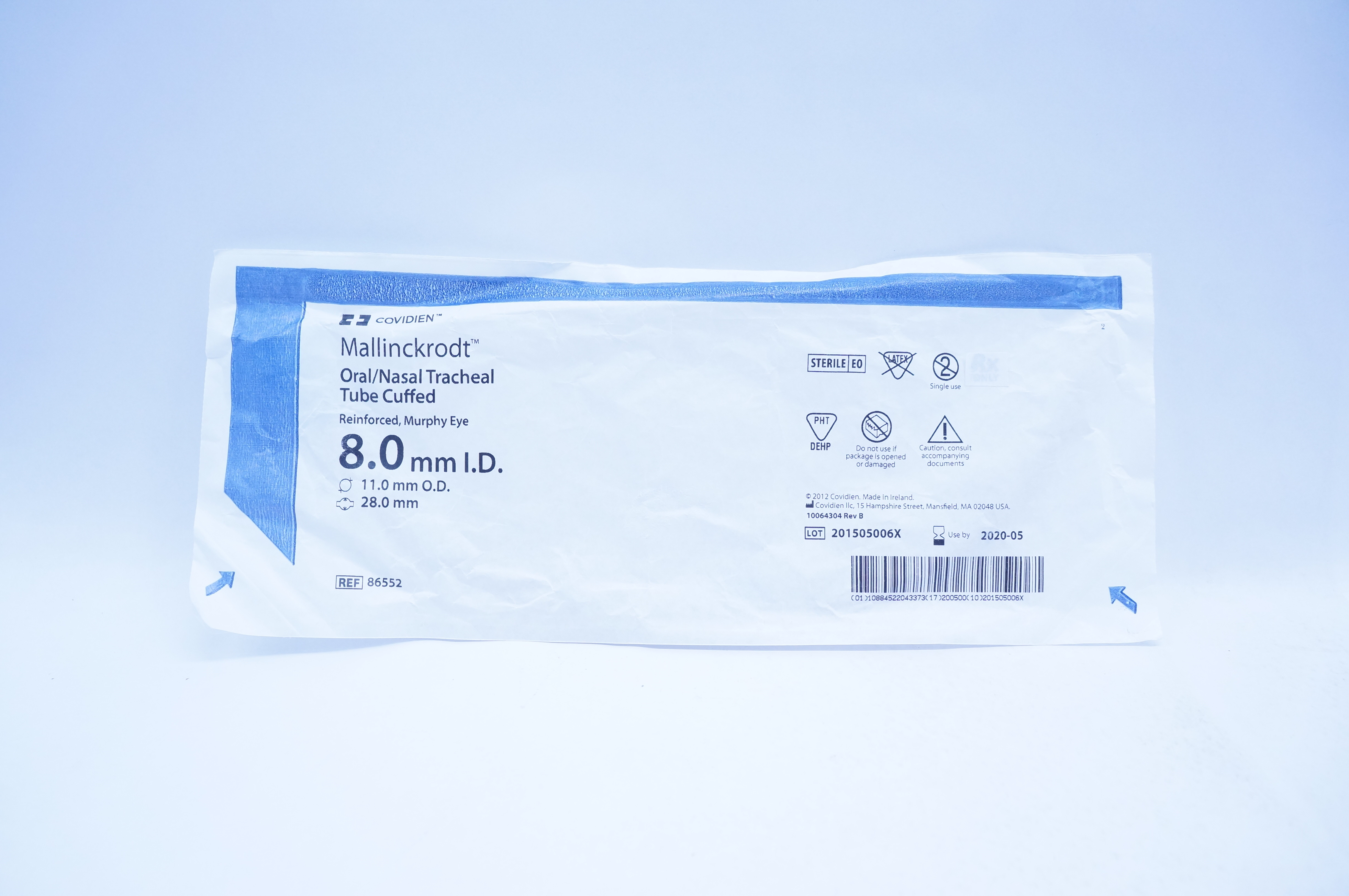 Covidien 86552 Mallinckrodt Oral/Nasal Tracheal Tube Cuffed 8 x 11 x