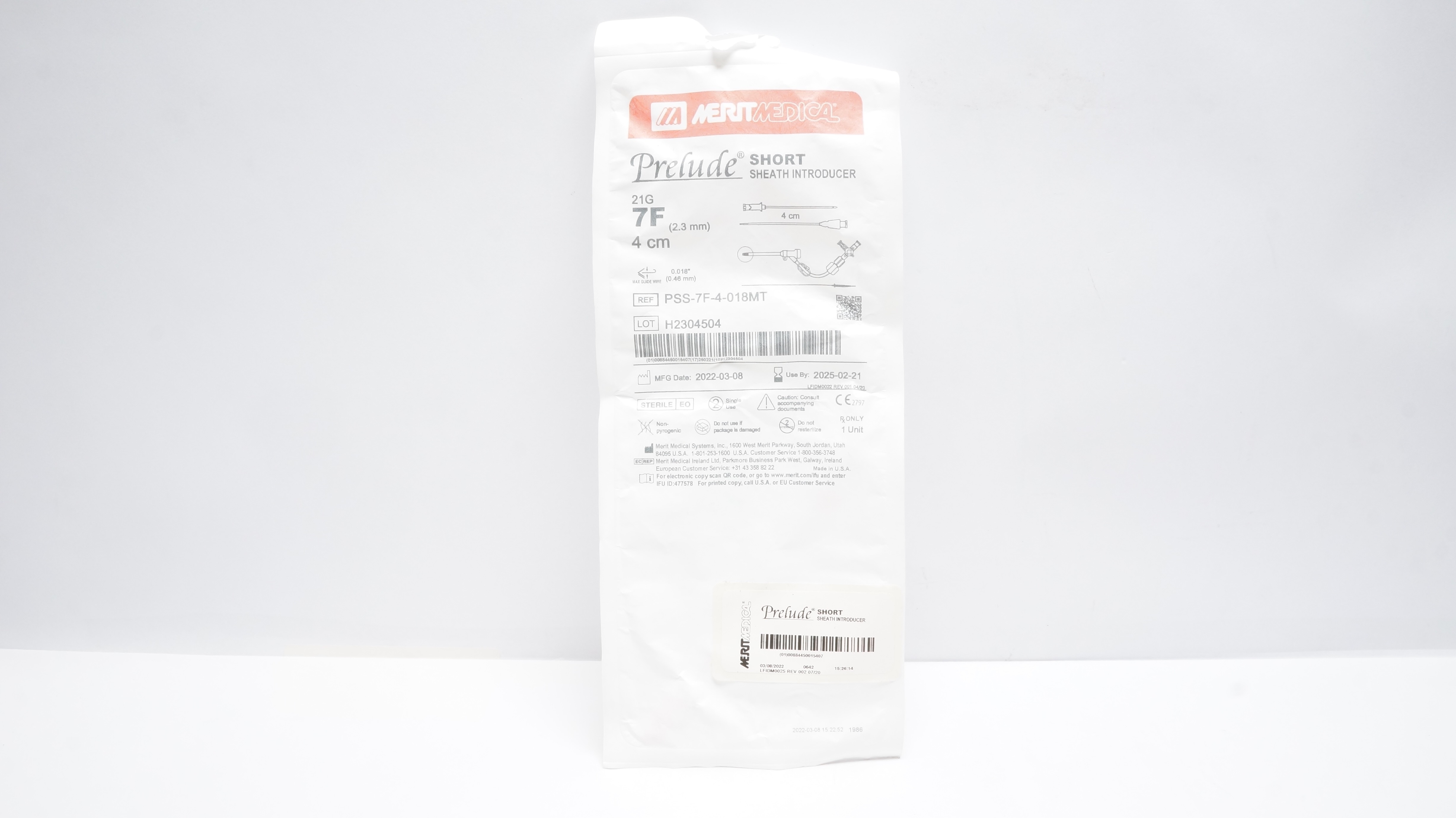 Merit Medical PSS-7F-4-018MT Prelude Short Sheath Introducer 7Fx4cm x 0.018inch
