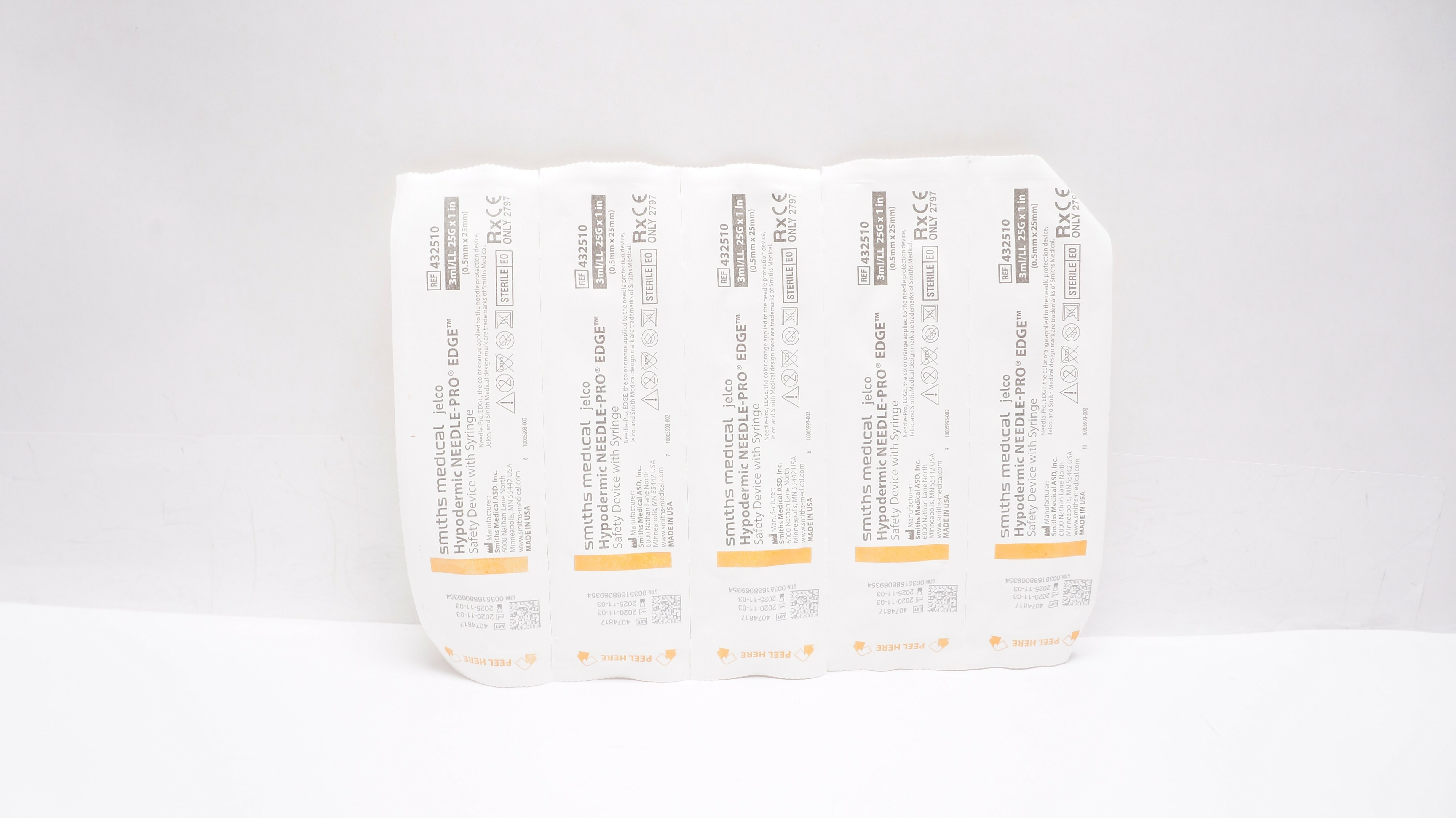 Smiths Medical 432510 Hypodermic EDGE Safety Device 25Gx1inch 3ml/LL - Pack of 5