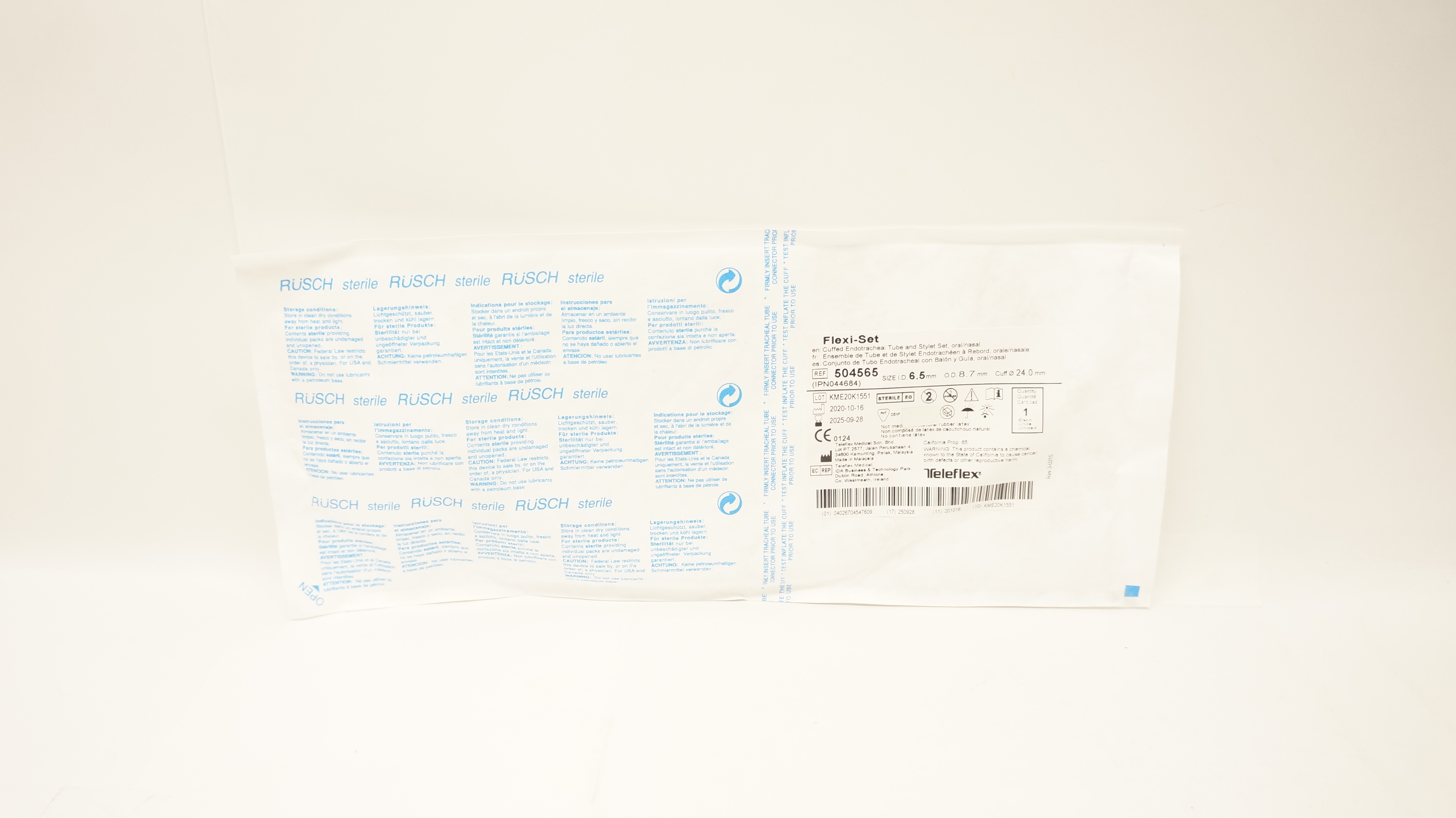 Ett Set Box Teleflex 504565 Cuffed Endotracheal Tube Stylet Set 6.5 x 8.7 x 24mm