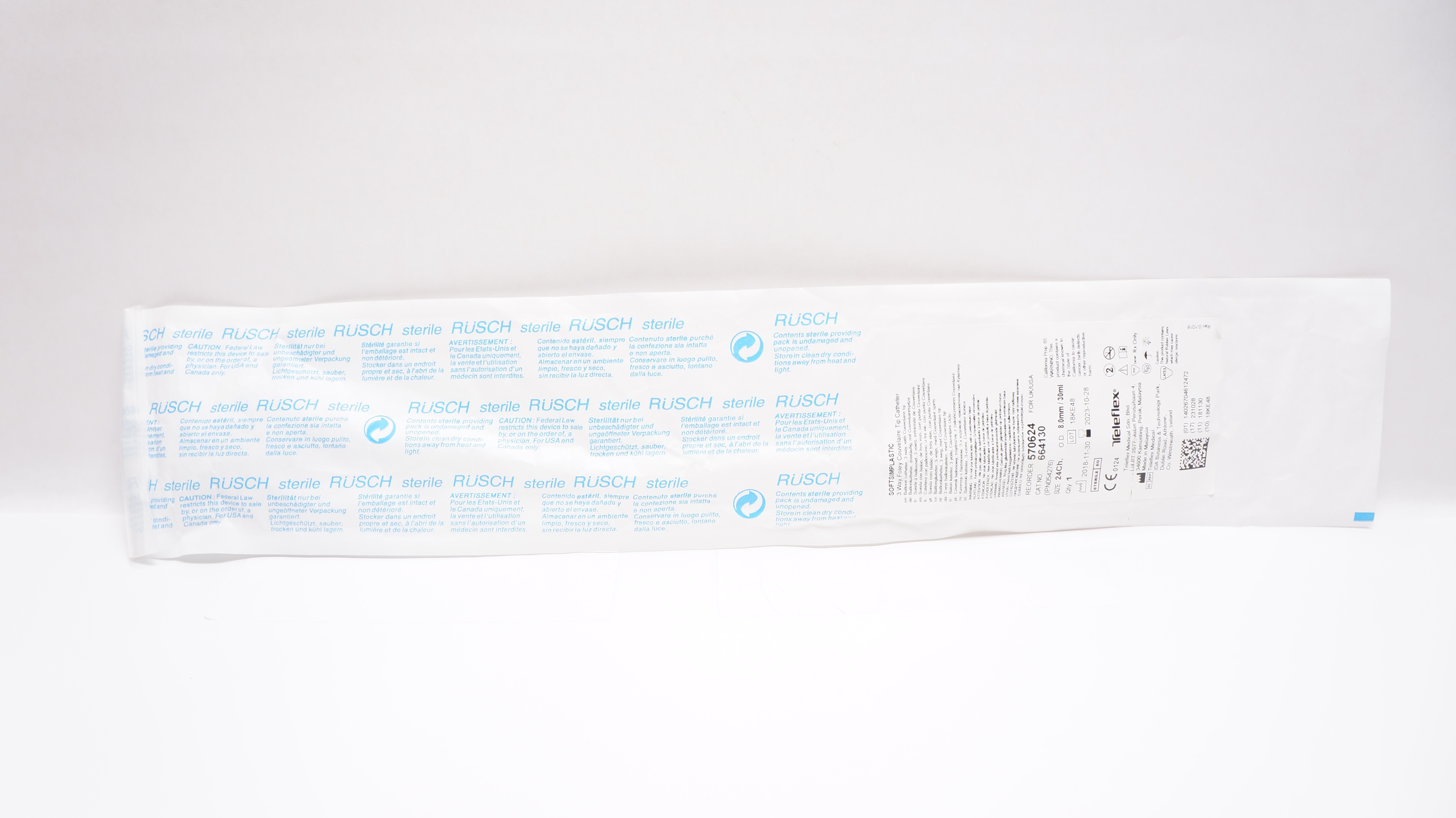 Teleflex 570624 Foley Catheter Soft Simplastic Tip 30 cc Balloon 24 Fr (x)