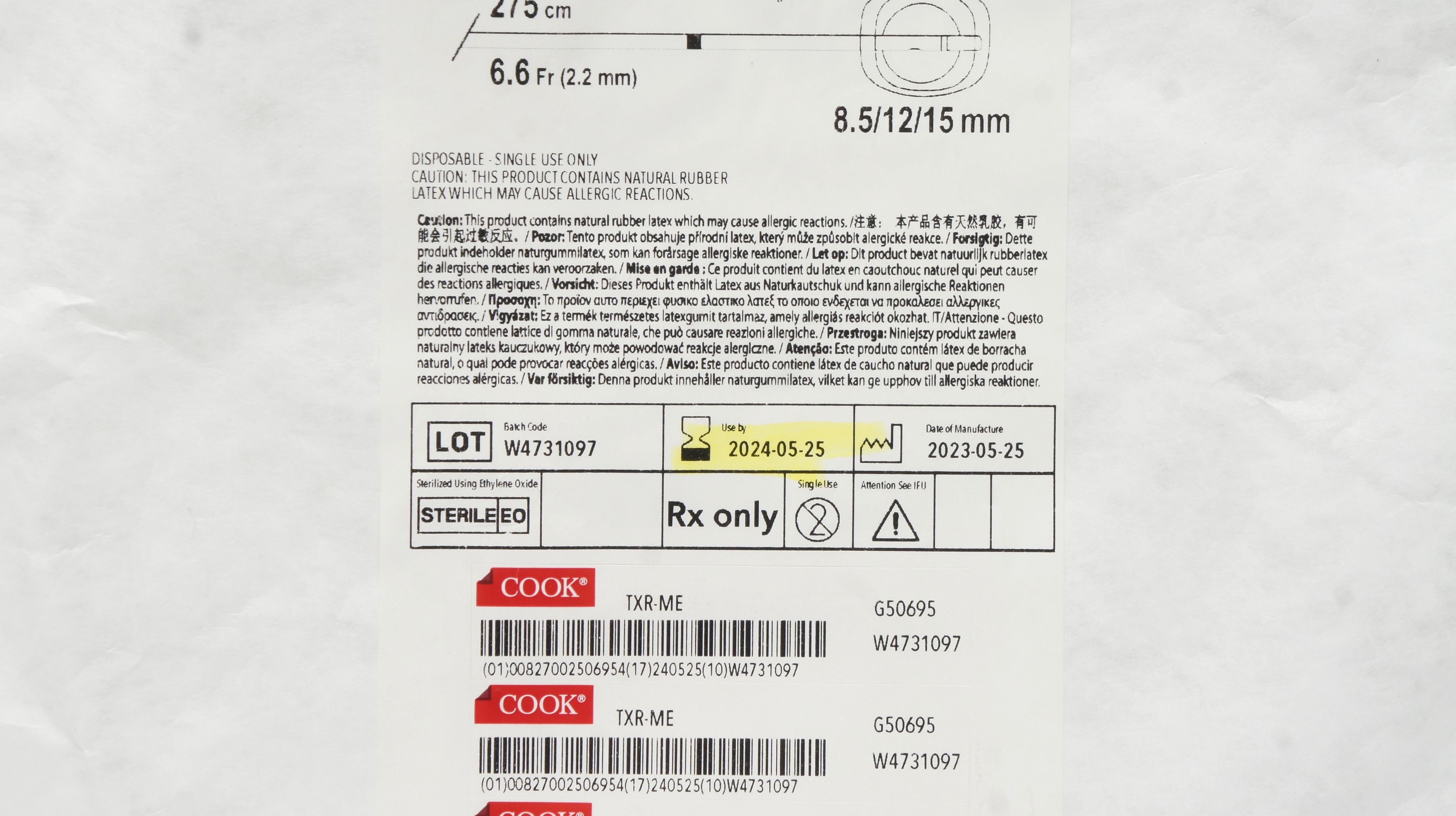 Cook Medical G50695 TRI-EX Extraction Balloon w/Multiple Sizing