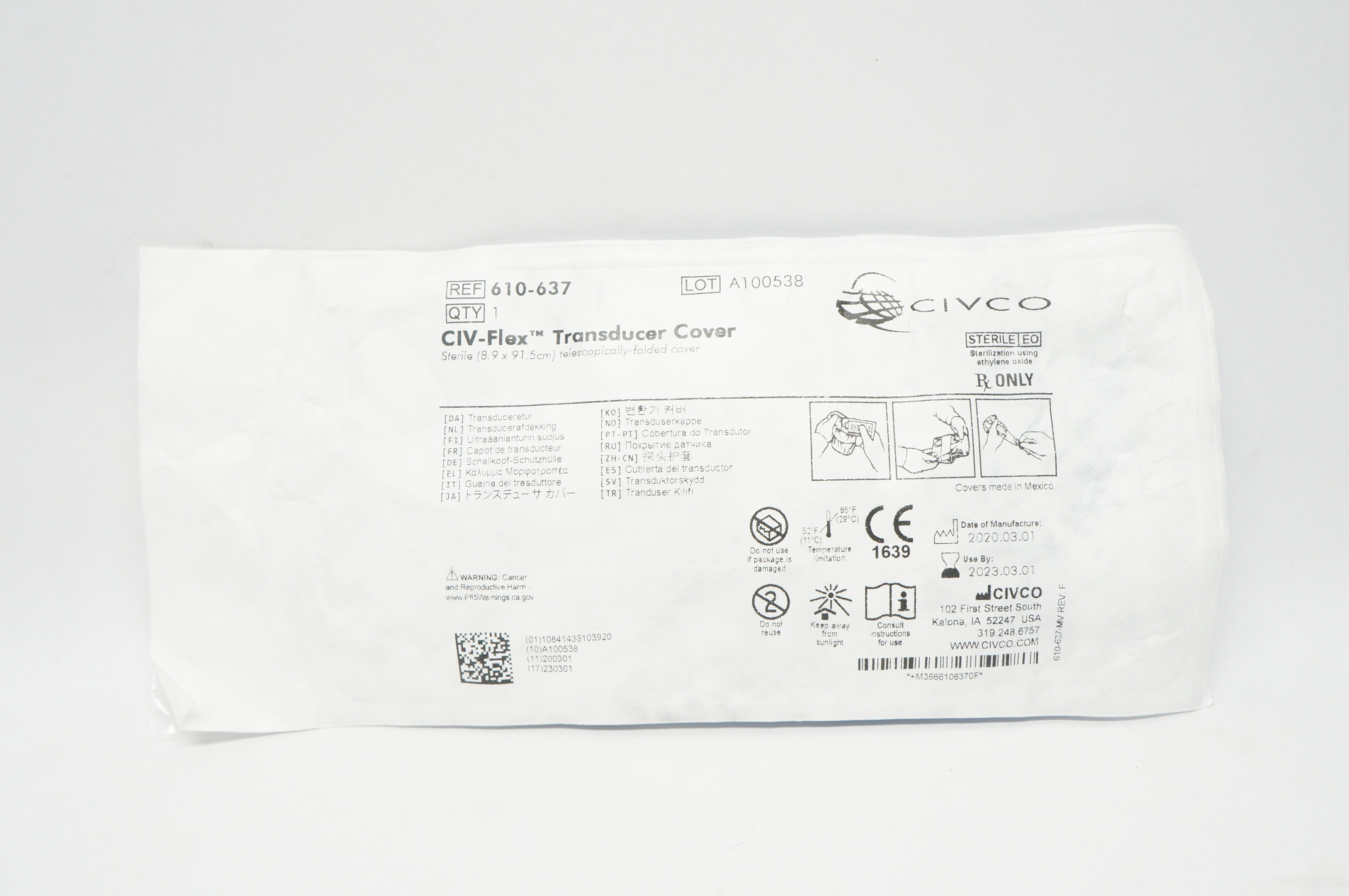 Civco 610-637 CIV-Flex Transducer Cover Sterile 8.9 x 91.5 cm