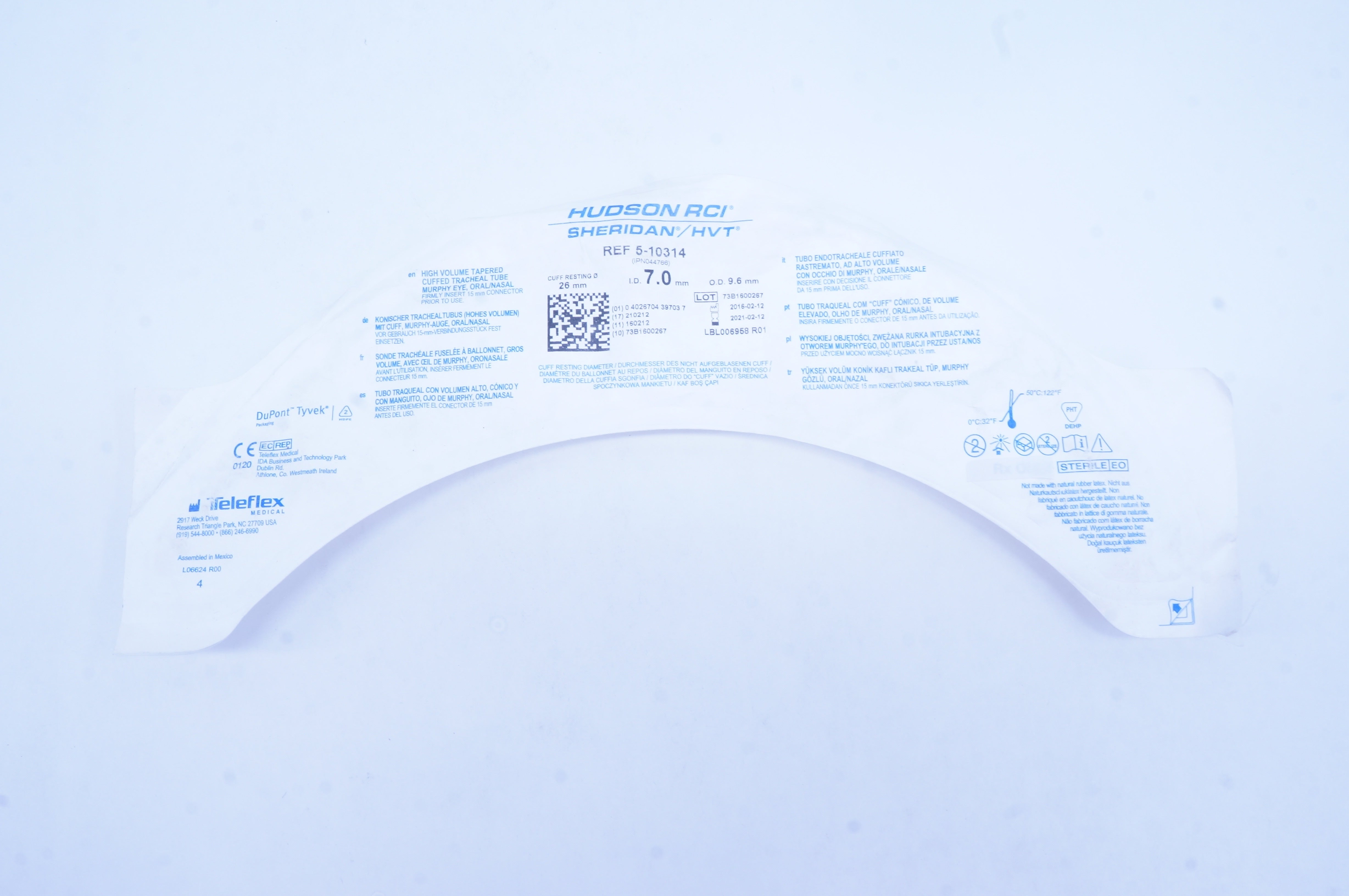 Teleflex 5-10314 High Volume Tapered Cuffed Tracheal Tube 7.0mm ID x 9.6mm OD(x)
