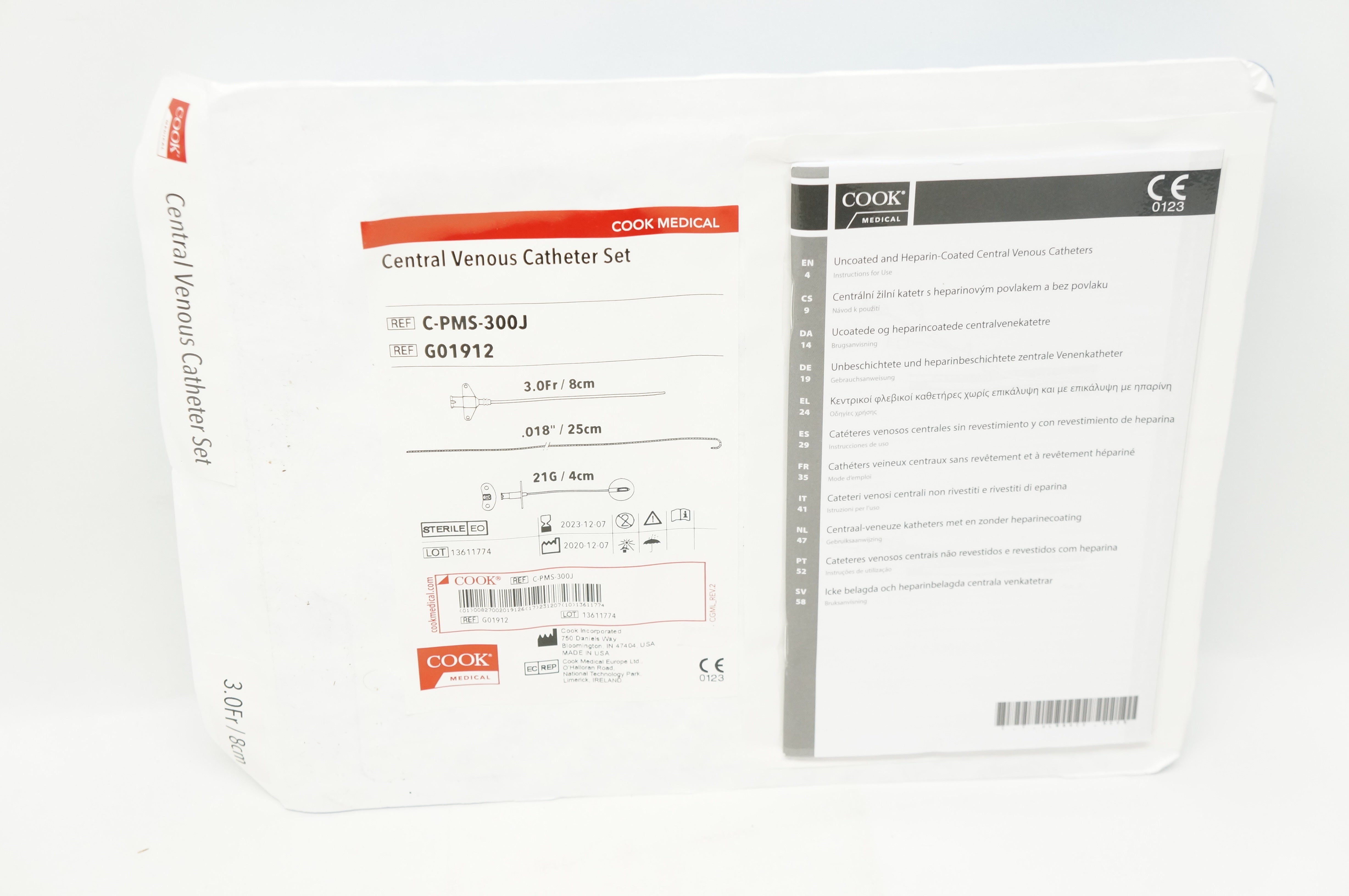 Cook Medical G01912 Central Venous Cath. Set 3.0Fr x 8cm
