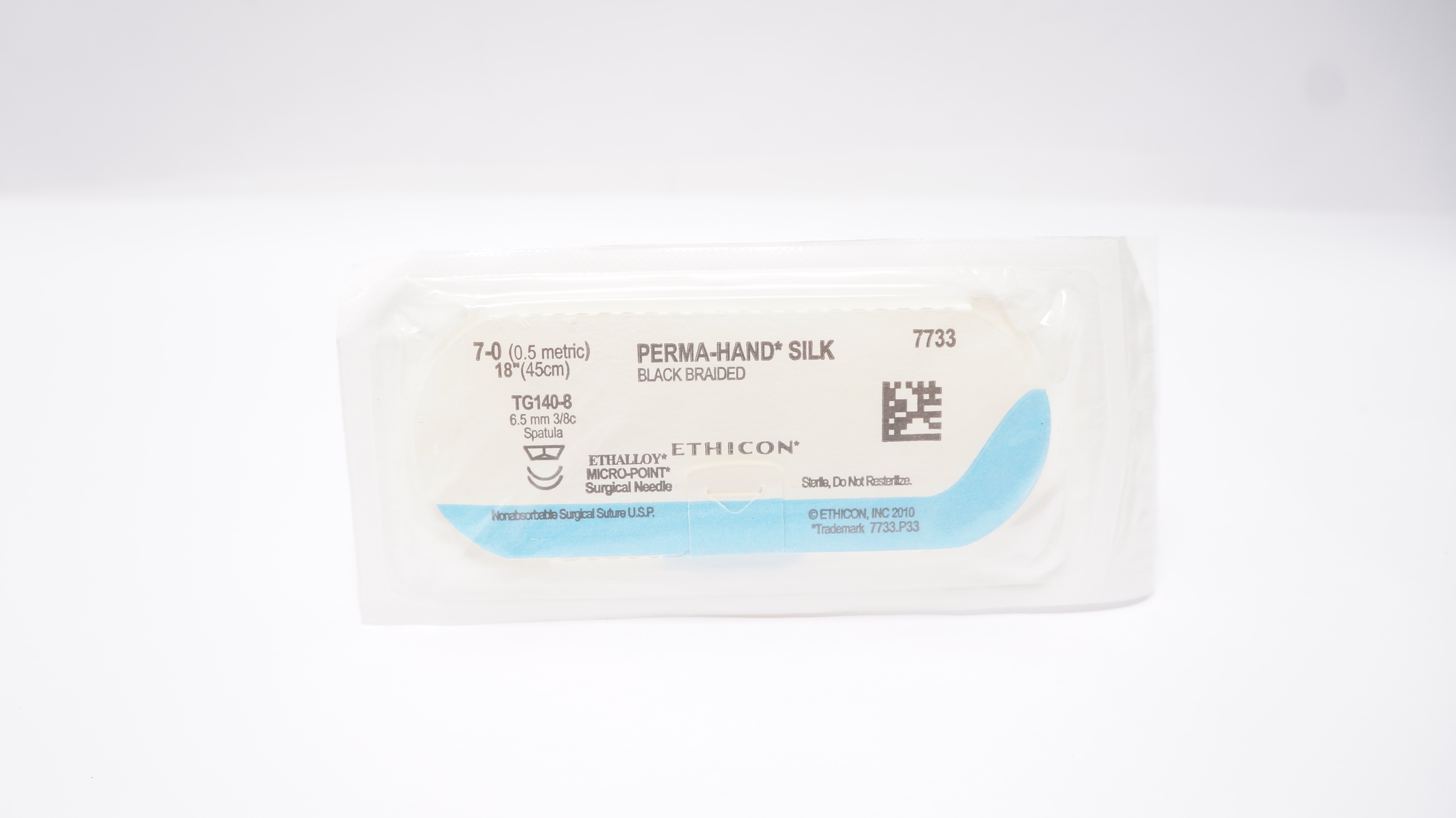Ethicon 7733 7-0 PERMA-HAND SILK TG140-8, 6.5mm 3/8c Spatula, 18inch