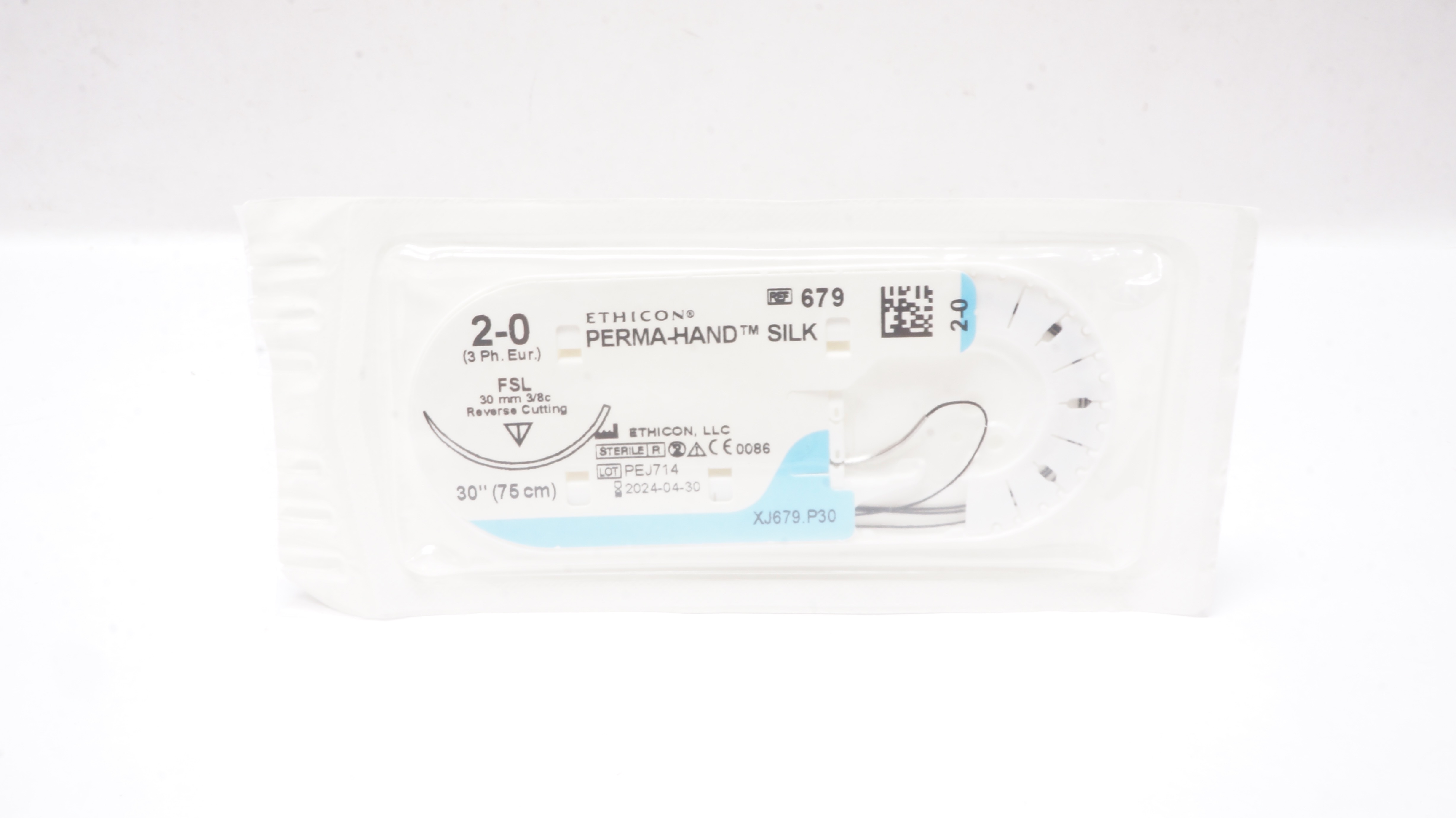 Ethicon 679 2-0 Perma-Hand Silk, FSL, 30mm 3/8c Reverse Cutting, 30inch