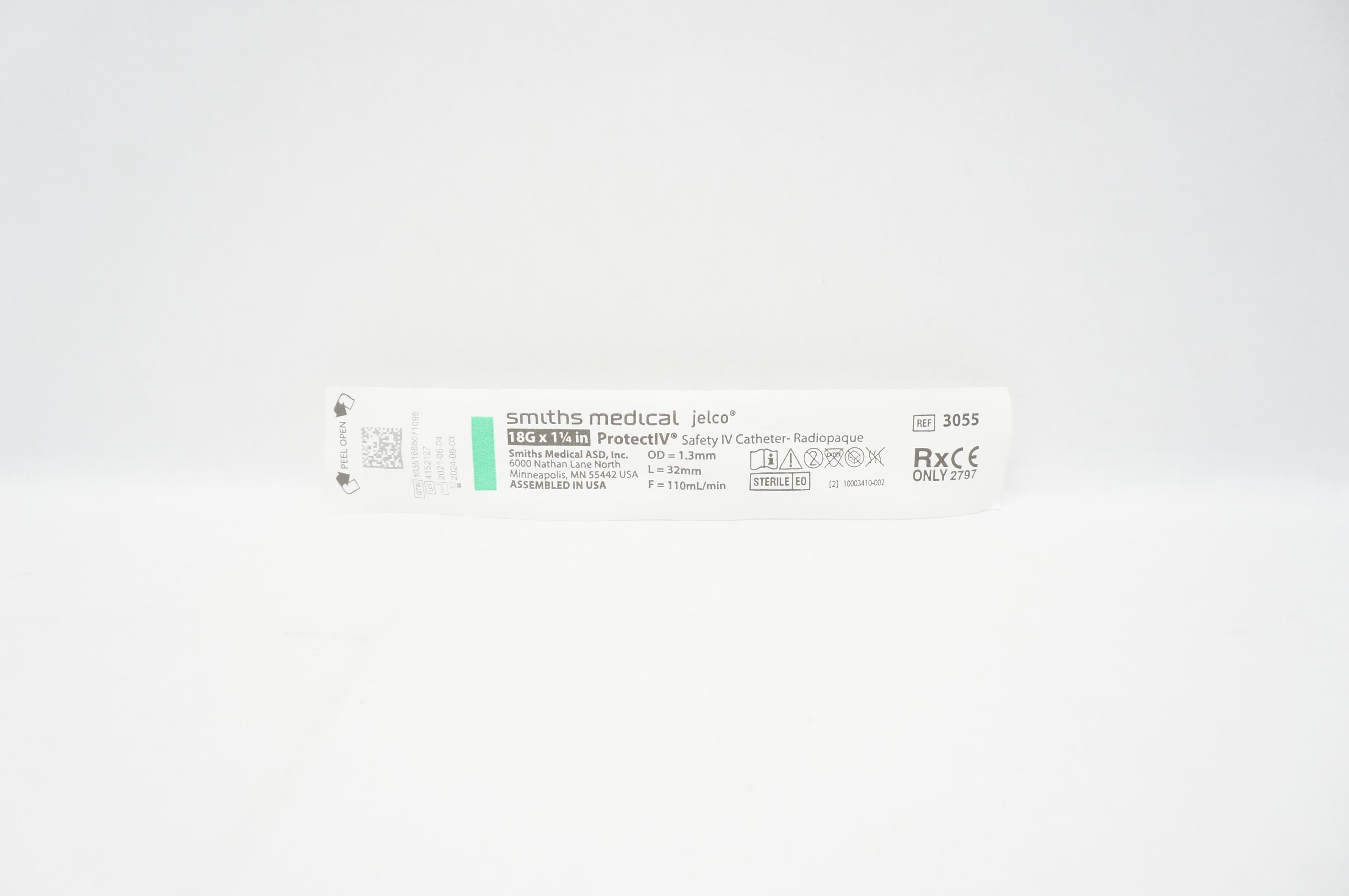 Smiths Medical 3055 Jelco ProtectIV Safety IV Cath. Radiopaque 18G x 1-1/4inch