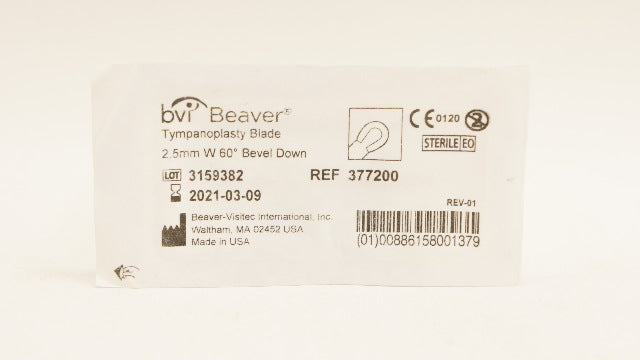 BVI Beaver 377200 Tympanoplasty Blade 2.5mm W 60° Bevel Down (x)