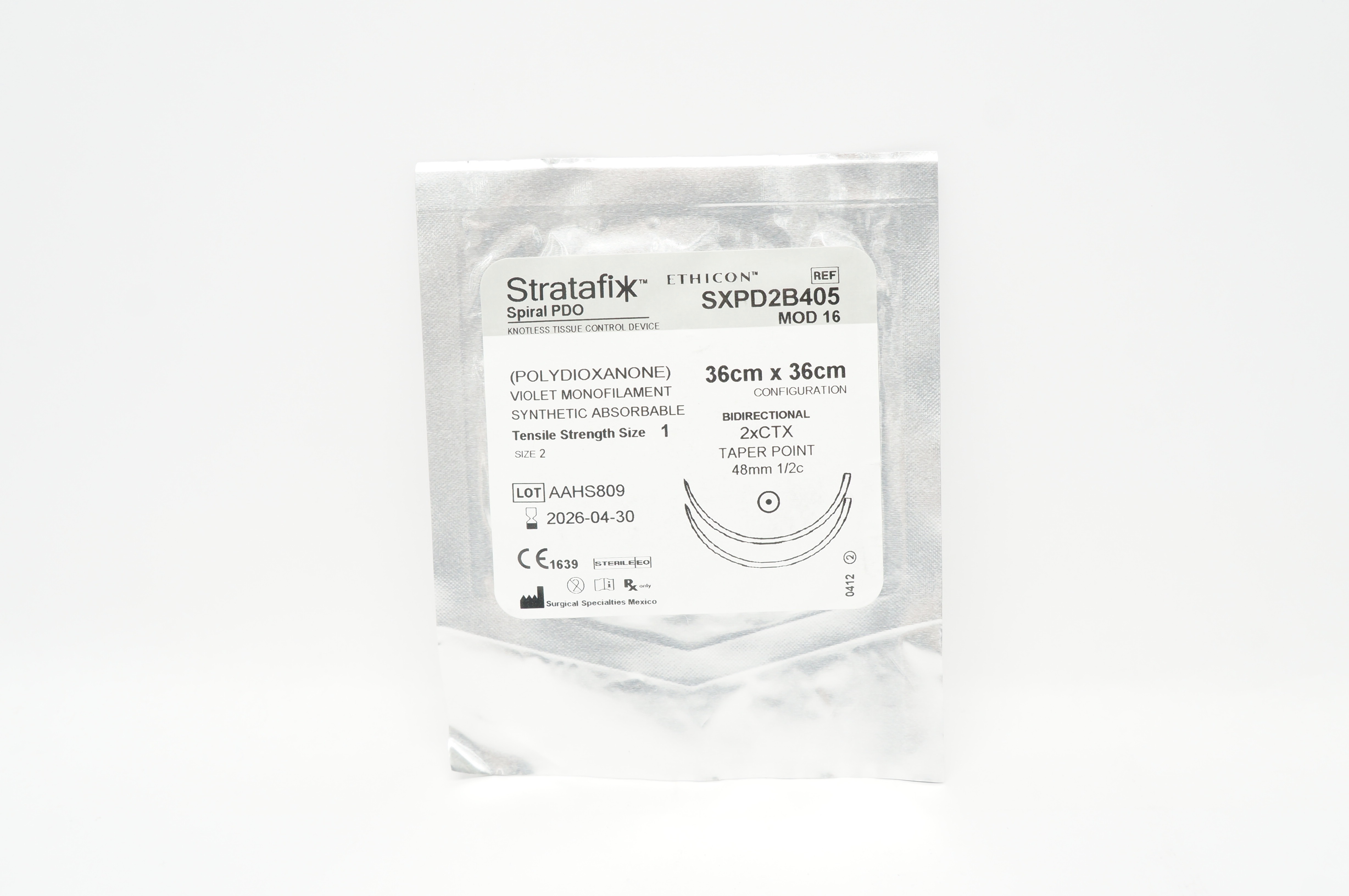 Ethicon SXPD2B405 Stratafix Spiral PDO 2xCTX Taper Point 48mm 1/2c, 36cm x 36cm