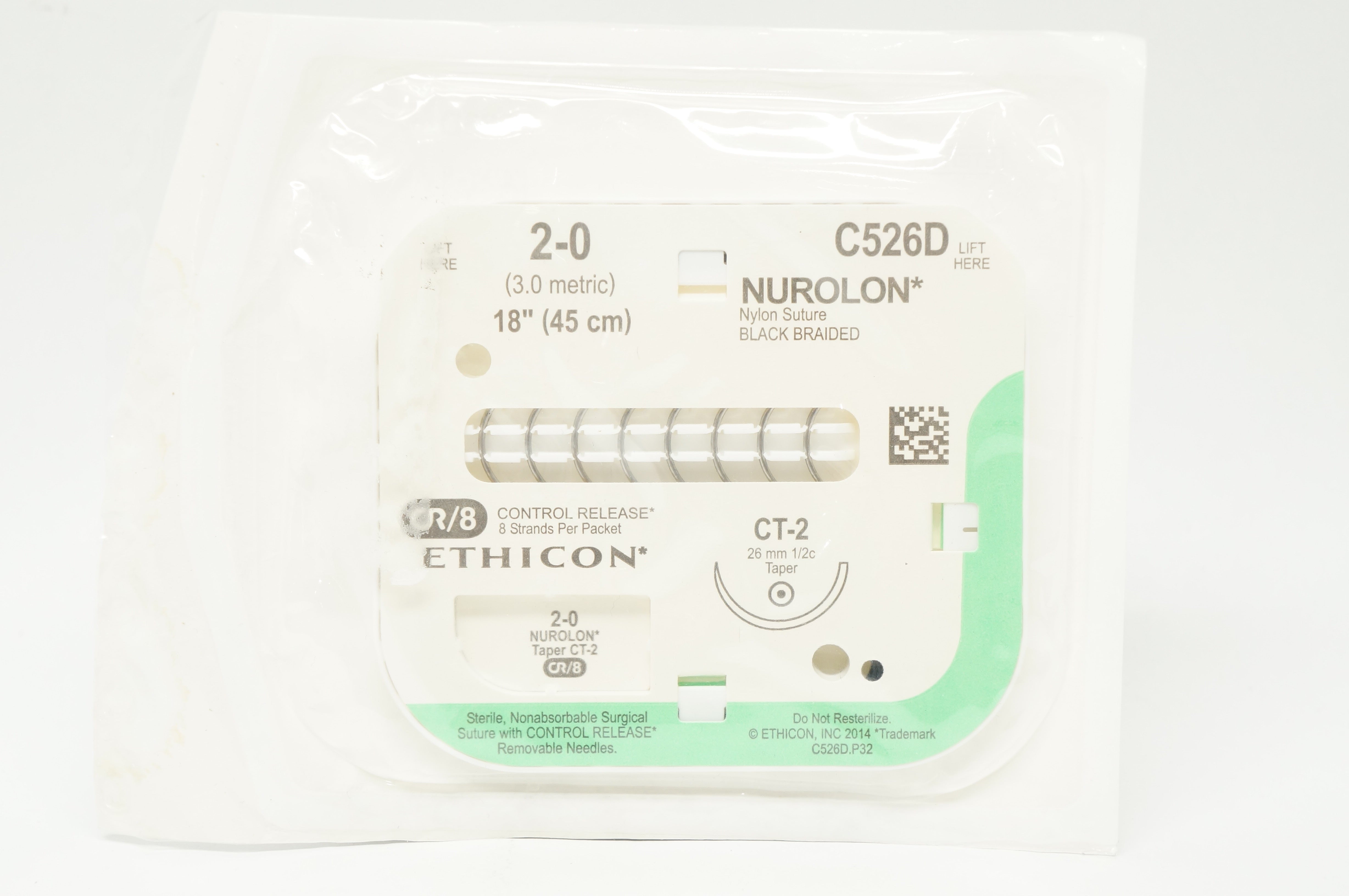 Ethicon C526D 2-0 Nurolon Nylon Stre CT-2, 26mm 1/2c Taper, 18inch (x)