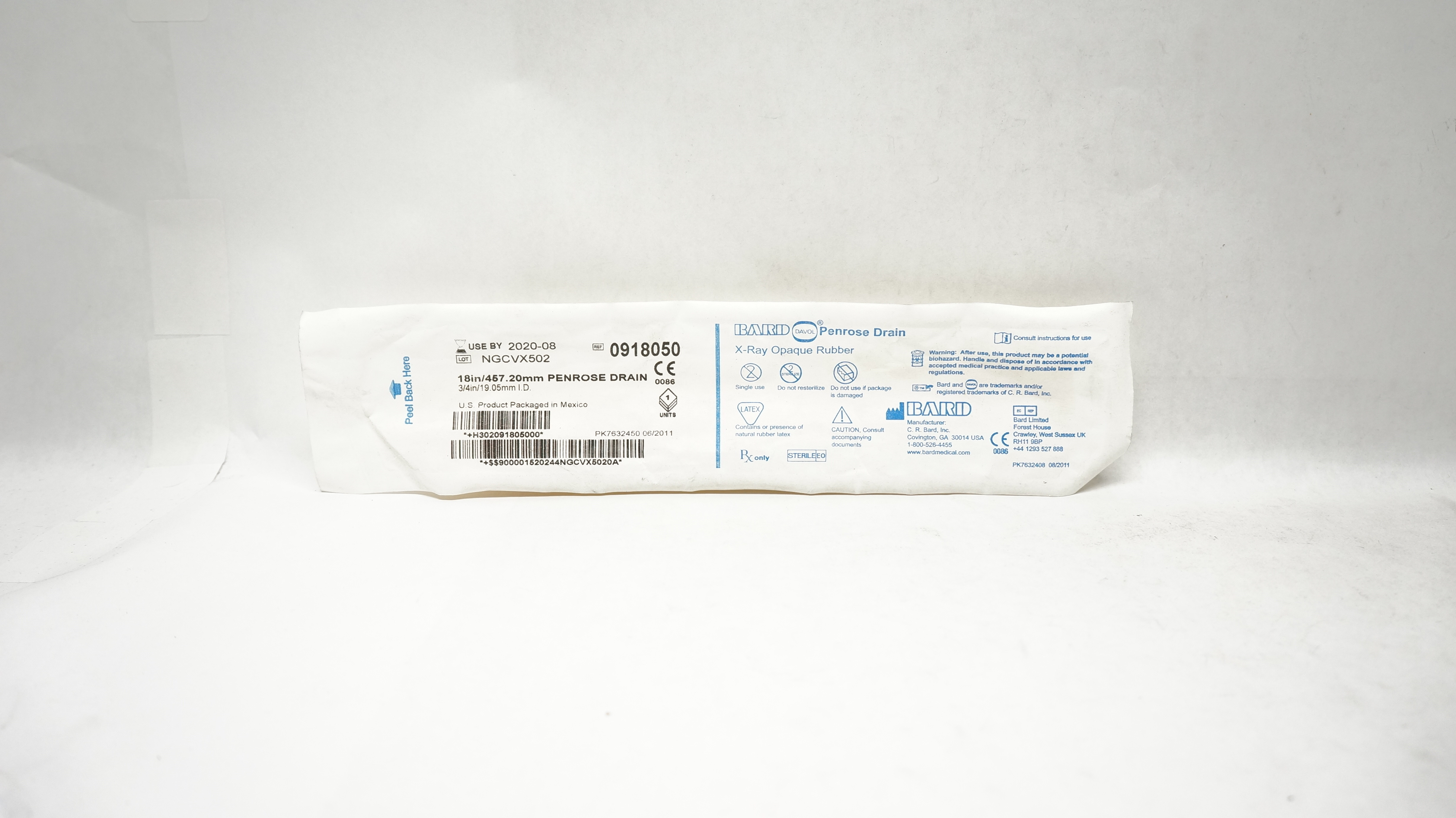 Bard 0918050 Davol Penrose Drain XRay Opaque Rubber 18inch x 3/4inch I