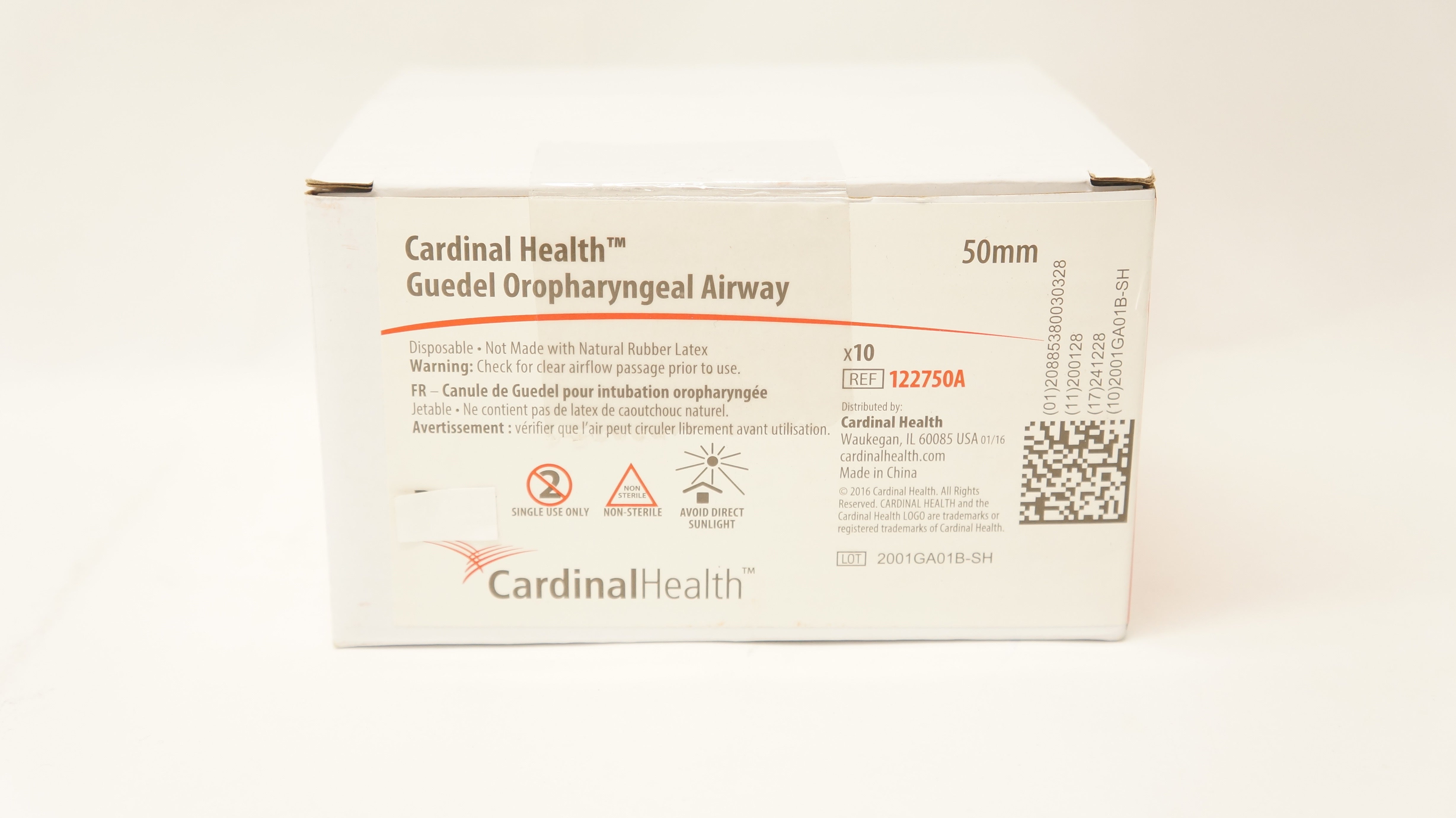 Cardinal Health 122750A Guedel Oropharyngeal Airway 50mm - Box of 10