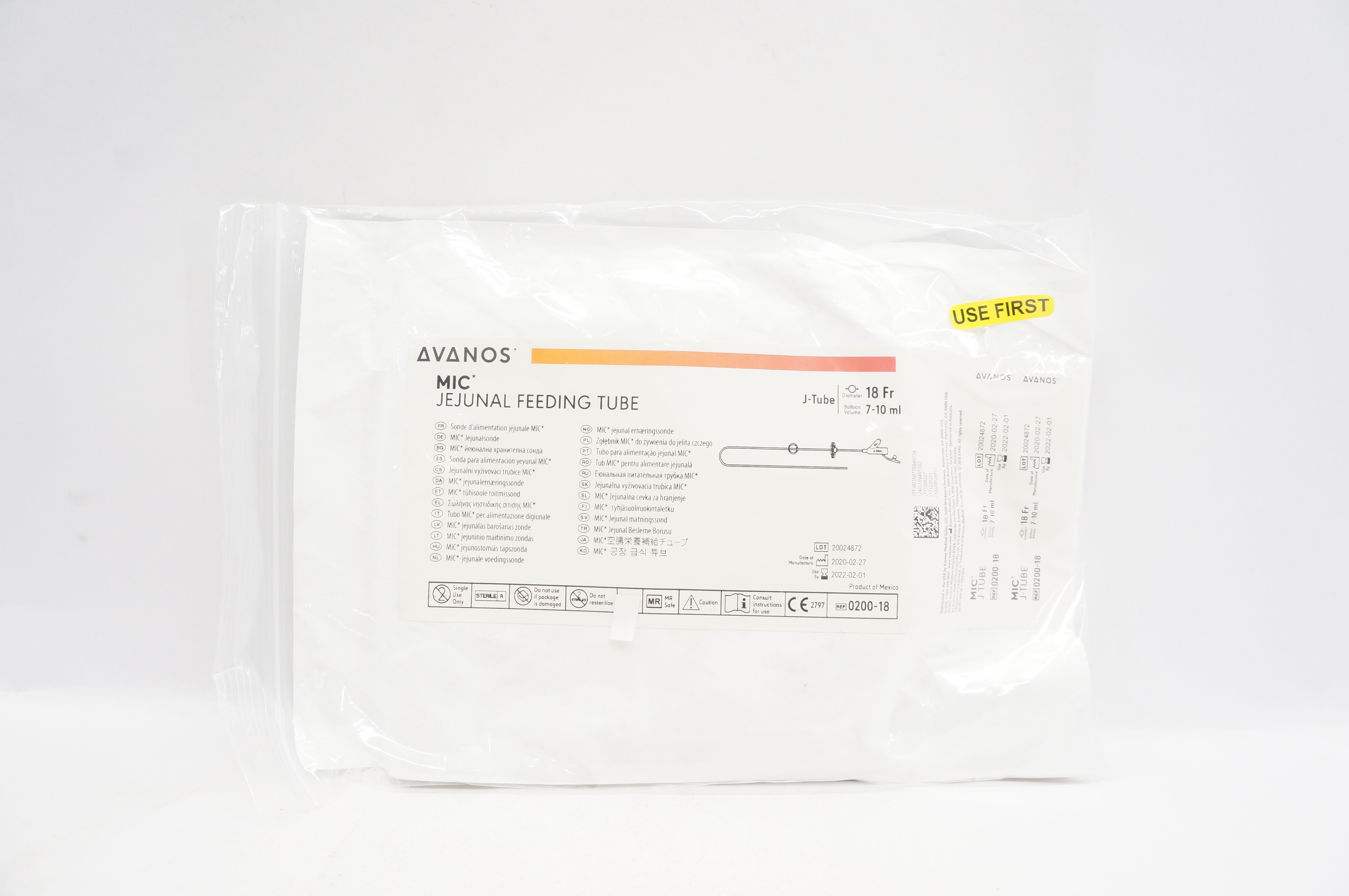 Avanos 0200-18 Jejunal Feeding Tube J-Tube 18Fr x 7-10 ml (x)
