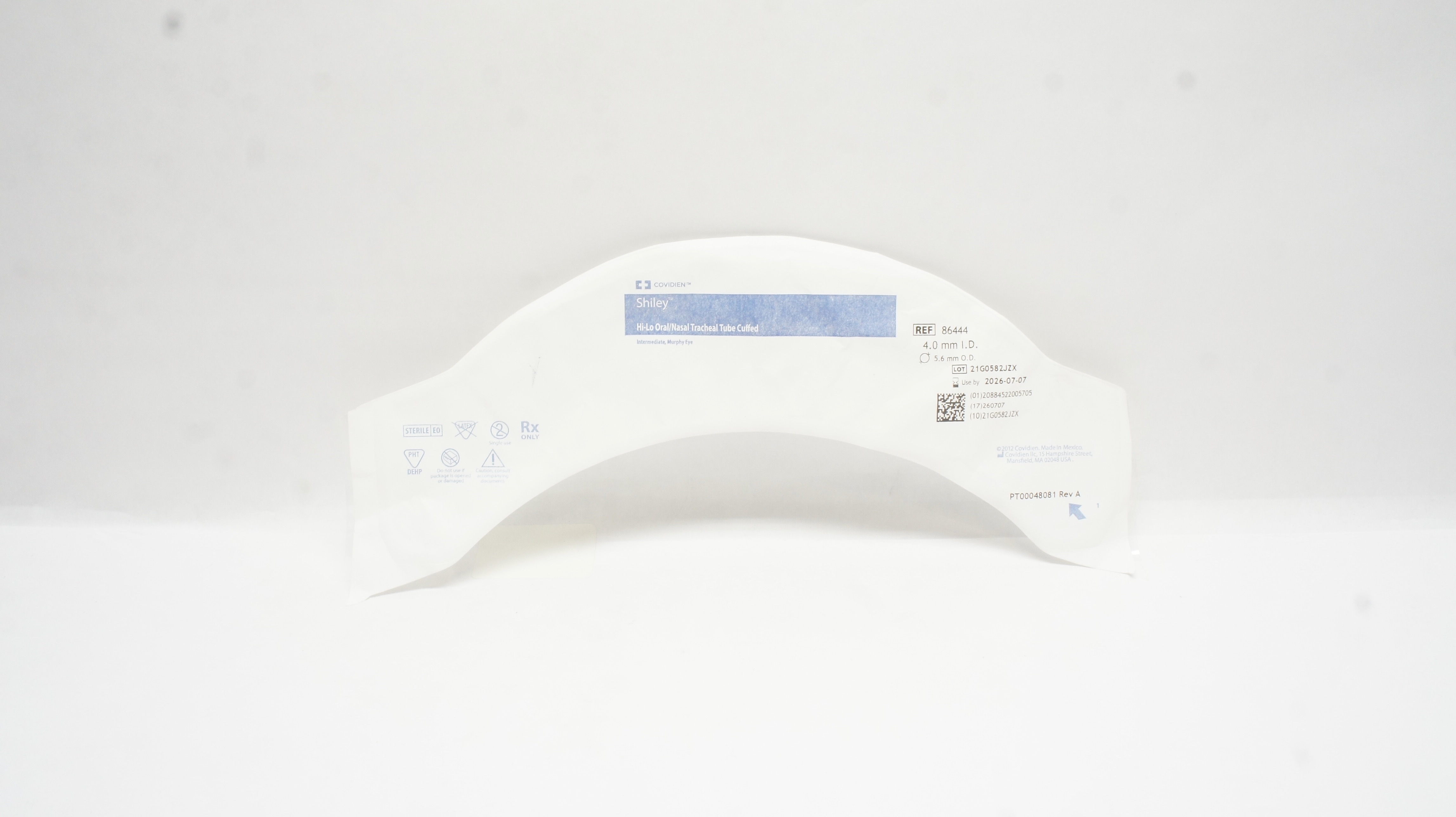 Covidien 86444 Shiley Hi-Lo Oral/Nasal Tracheal Tube Cuffed 4.0mm ID x 5.6mm OD